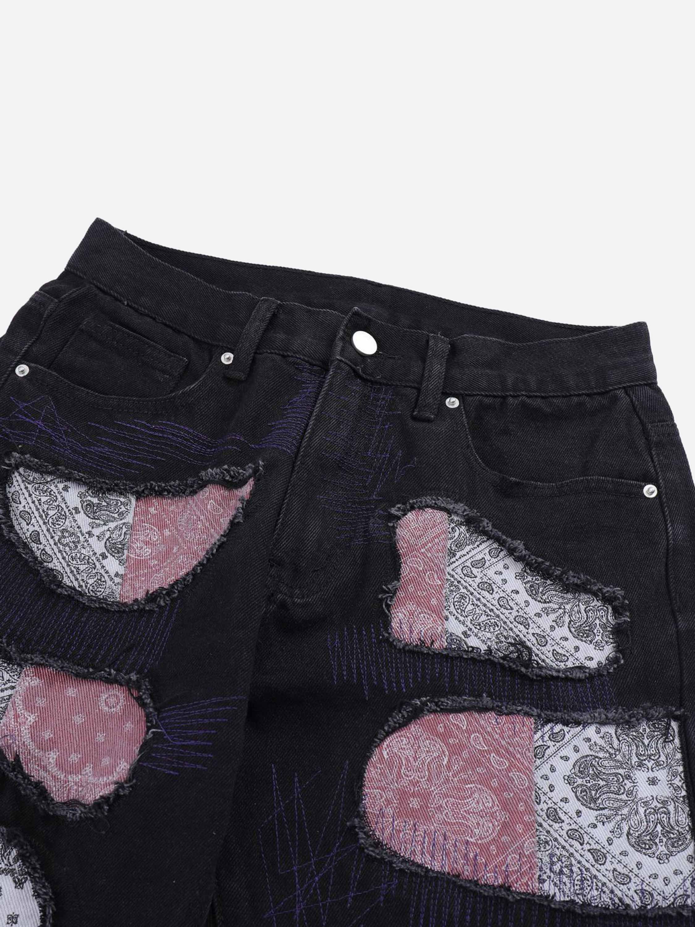 American Vintage Broken Ring Frayed Edge Splicing Cashew Flower Washed Jeans-xxchiefs