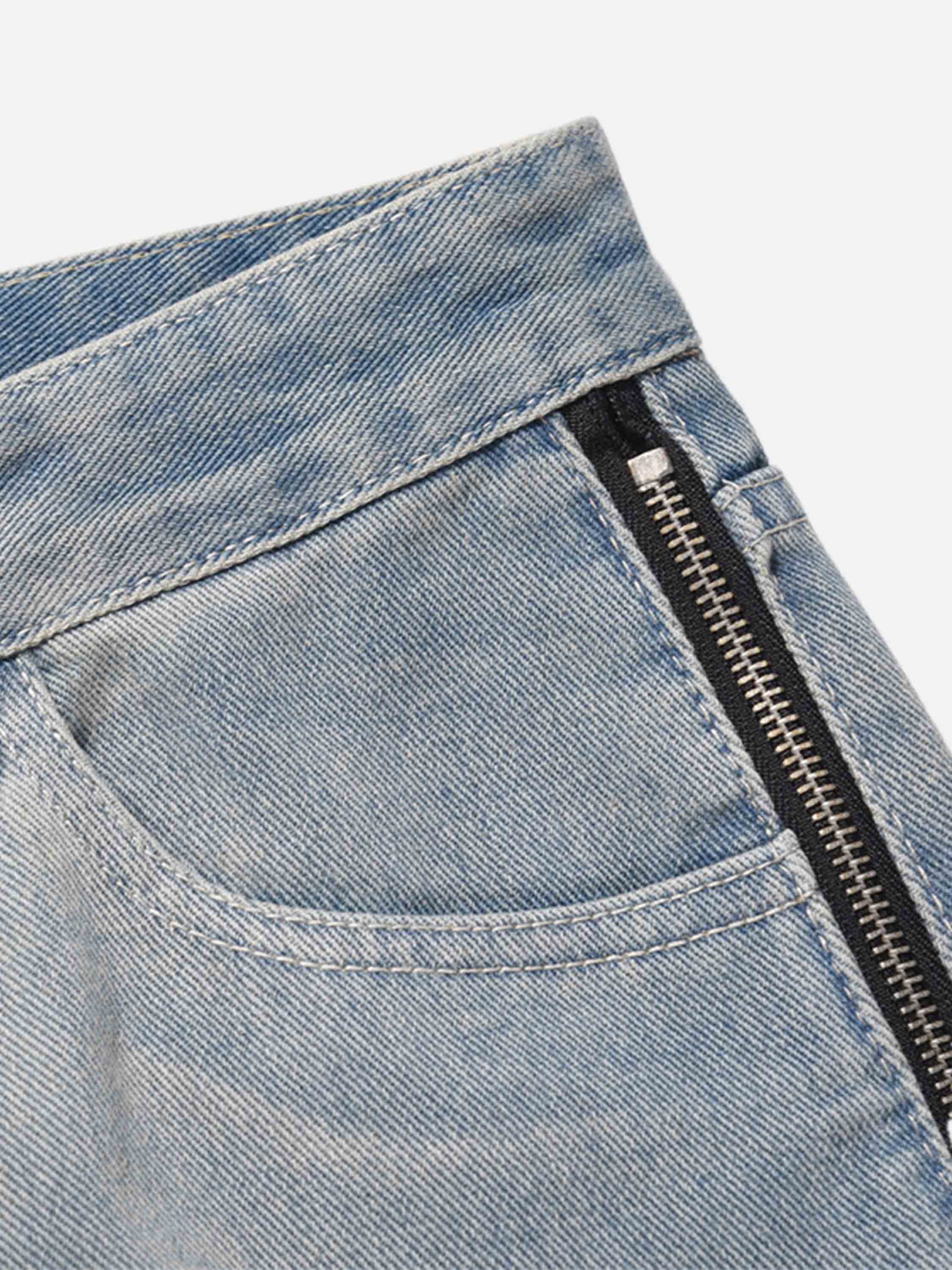 High Street Hip-hop Design Sense Zipper Straight Jeans Nine-point Pants-xxchiefs