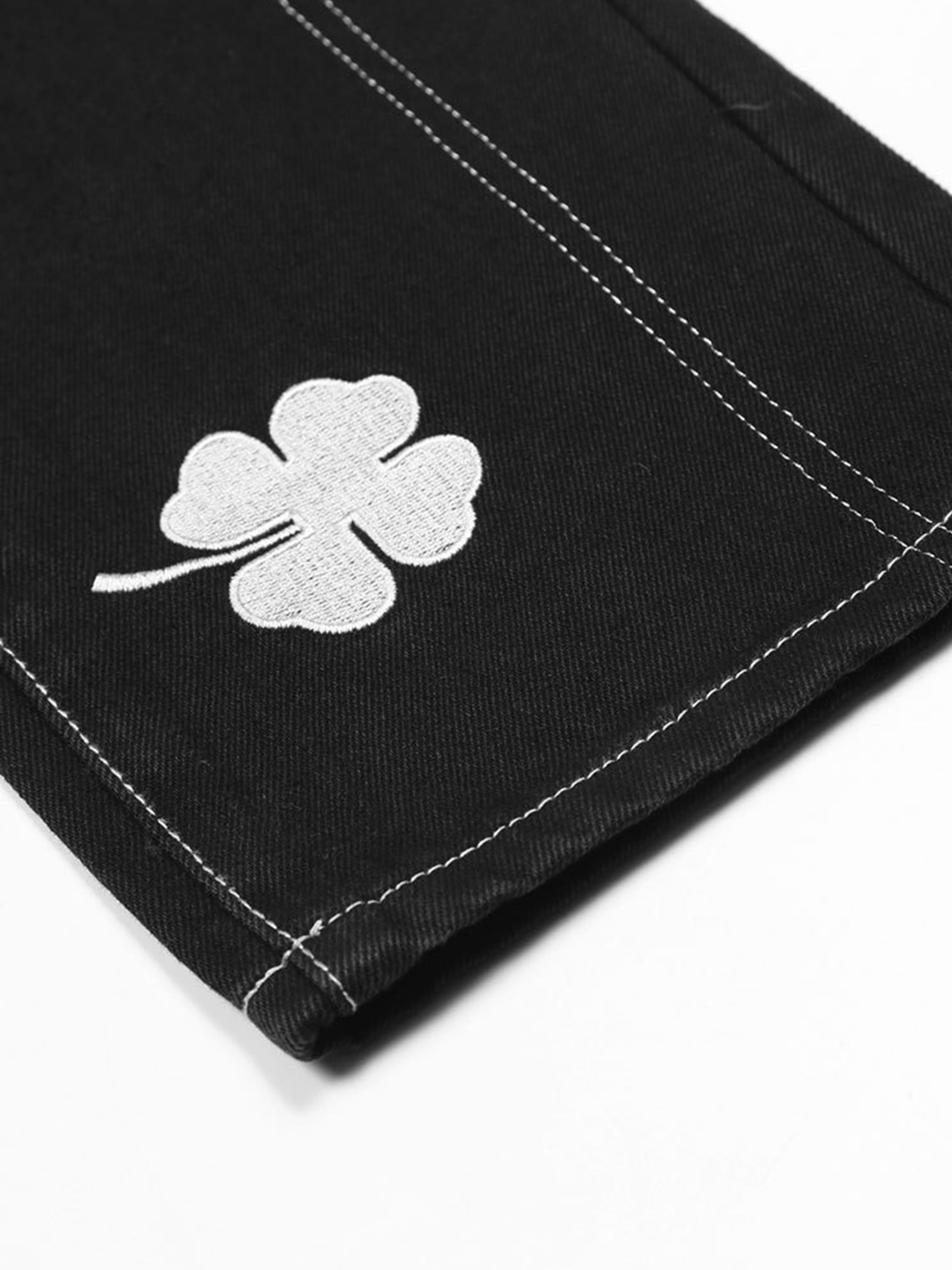 Letter and Lucky Clover Embroidered Jeans-xxchiefs