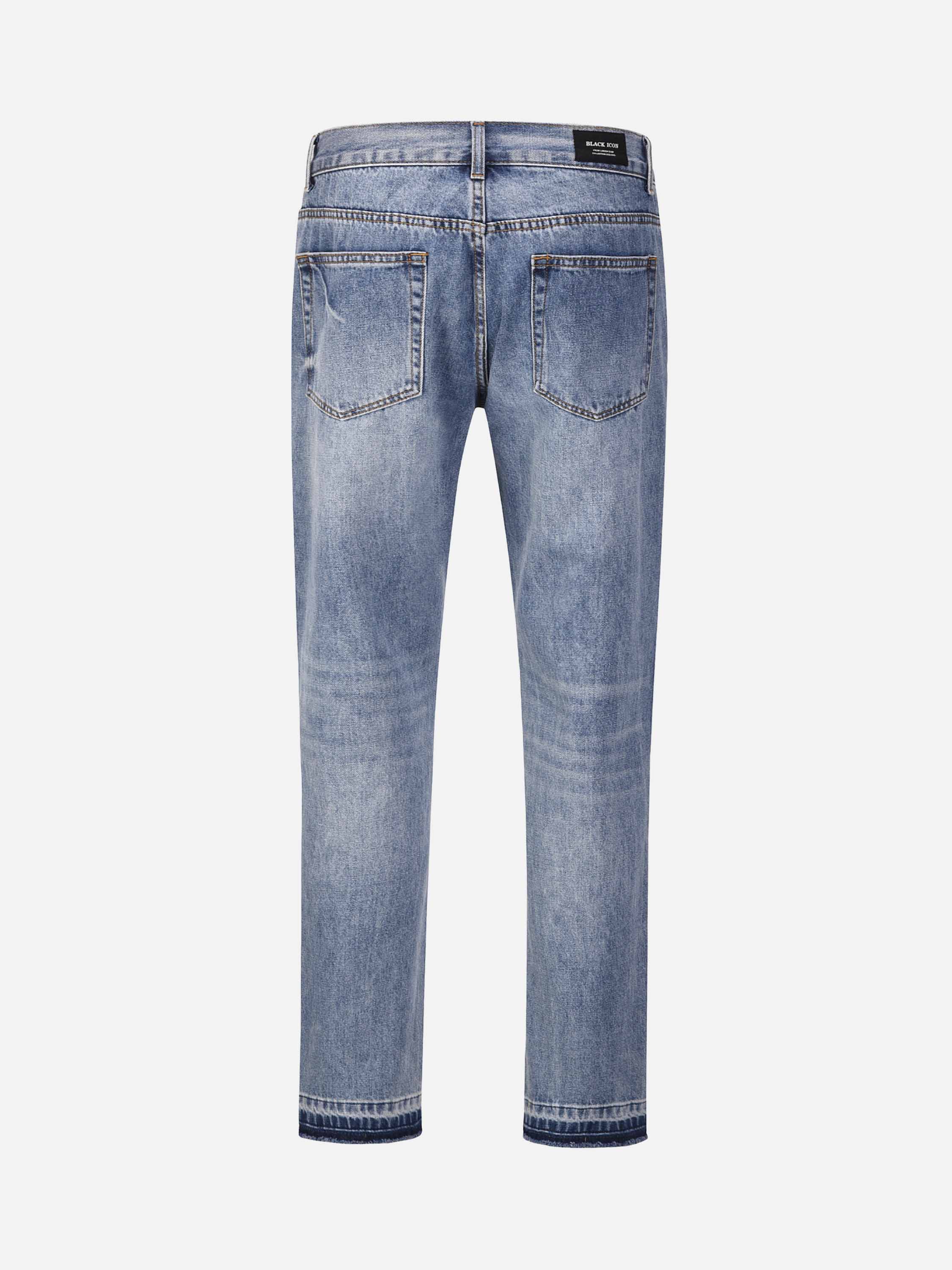 High Street Letters Patchwork Print Frayed Jeans Straight Pants-xxchiefs