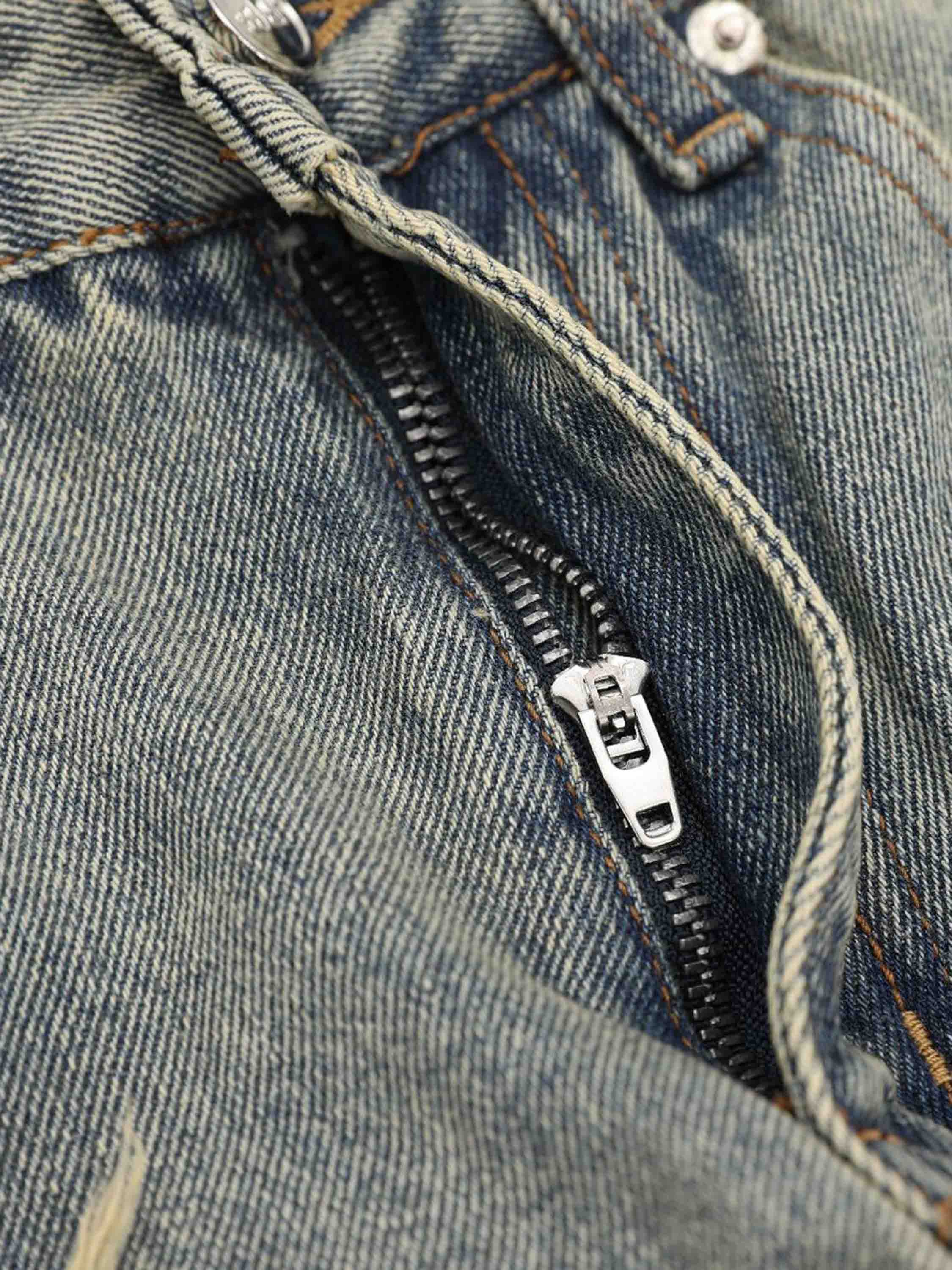 American High Street Washed And Torn Work Pockets Straight Denim Pants-xxchiefs
