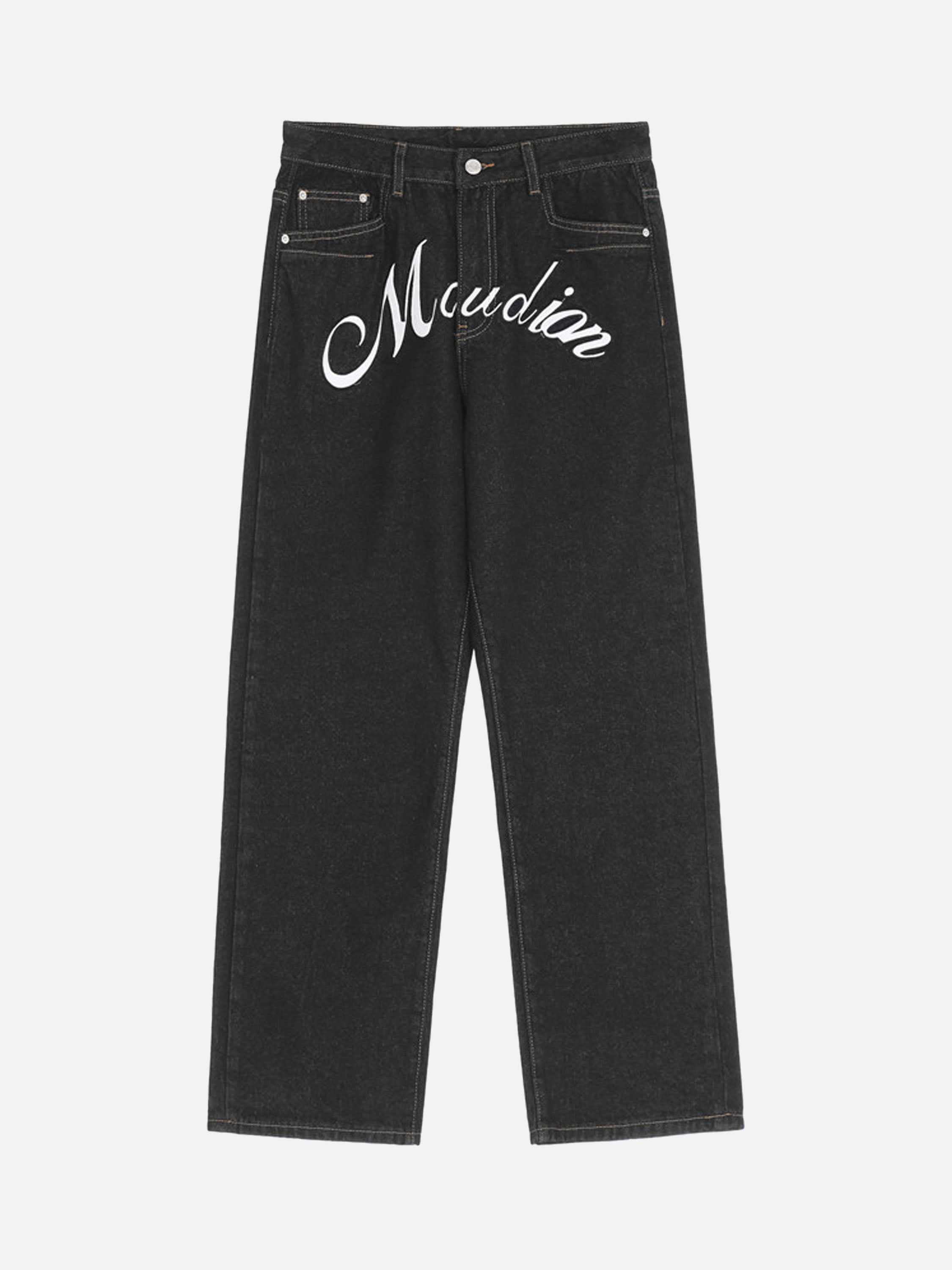 Retro Embroidered Letters Jeans Loose Straight Pants-xxchiefs