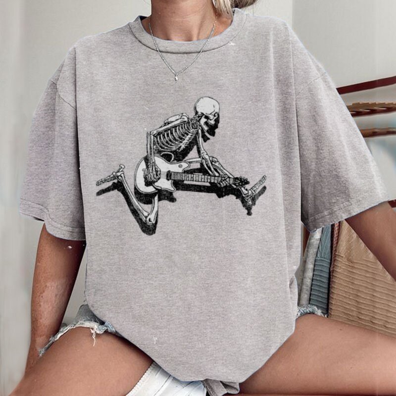 Skull Guitar Player Printed Women T-shirt Designer-xxchiefs