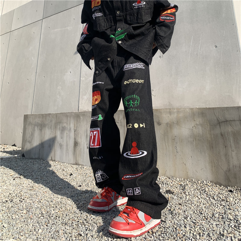 Letters And Embroidered Jeans-xxchiefs