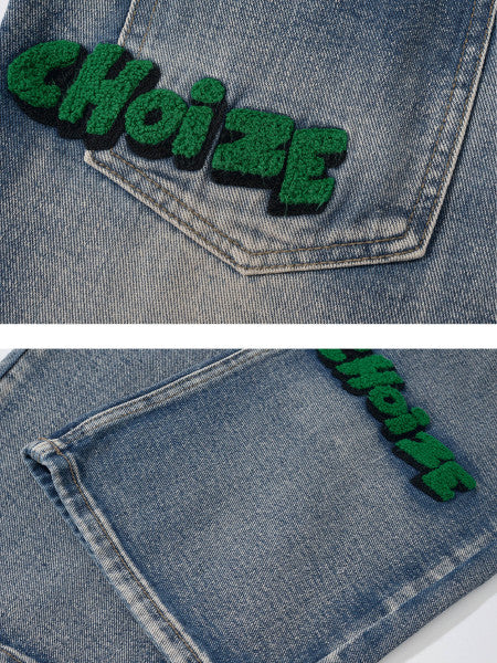 Letter Flocking Jeans-xxchiefs
