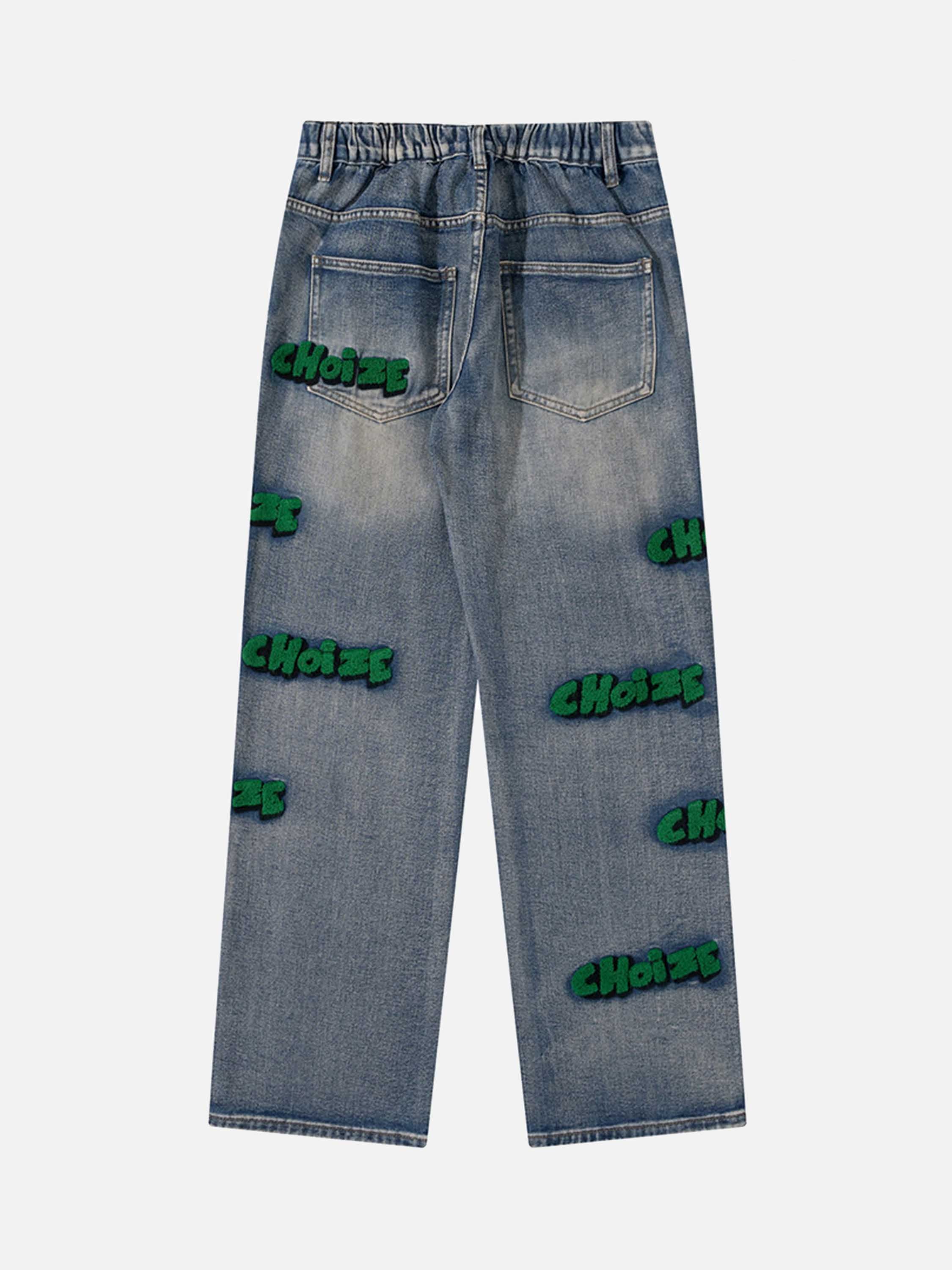 Letter Flocking Jeans-xxchiefs