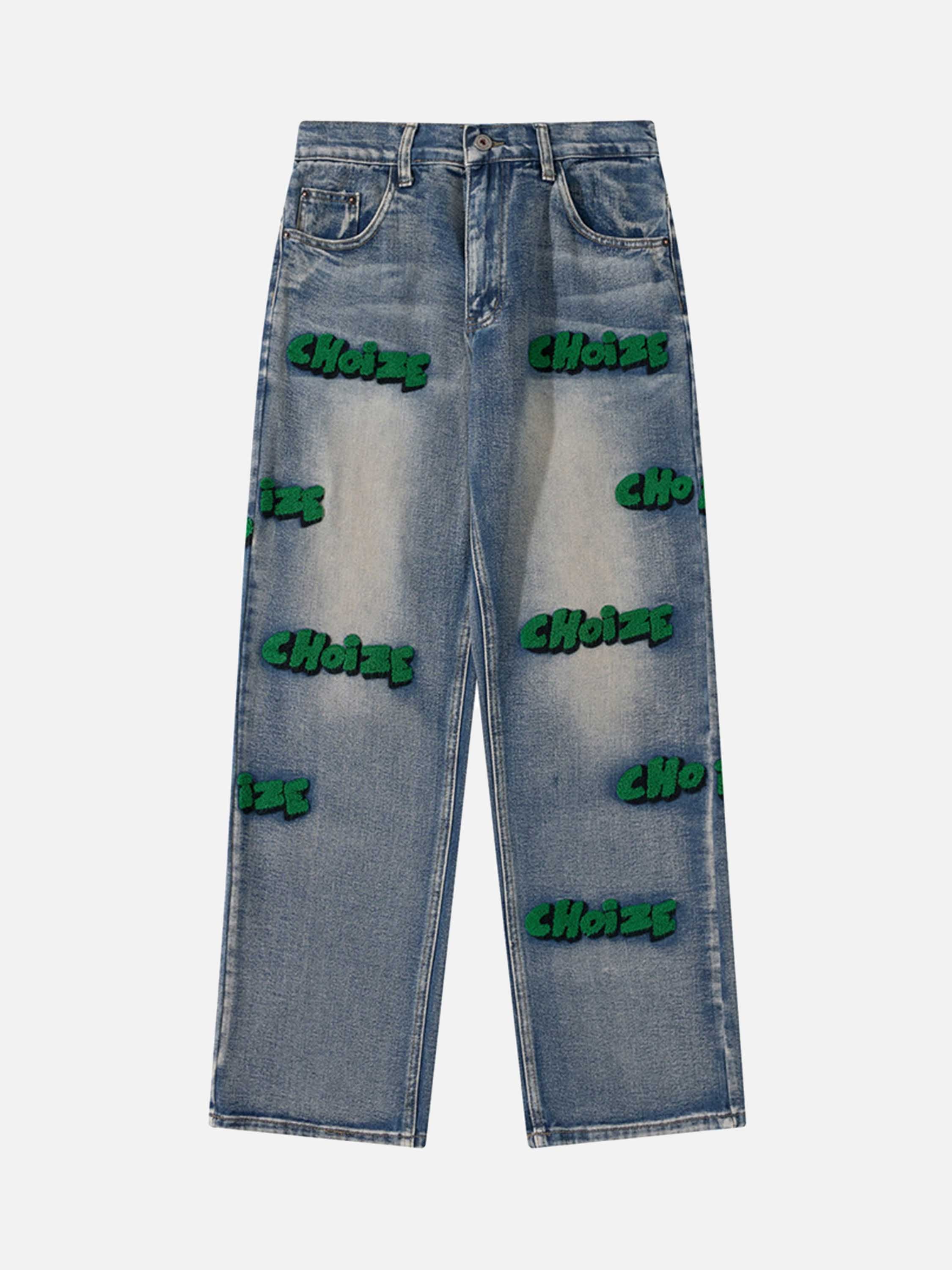 Letter Flocking Jeans-xxchiefs