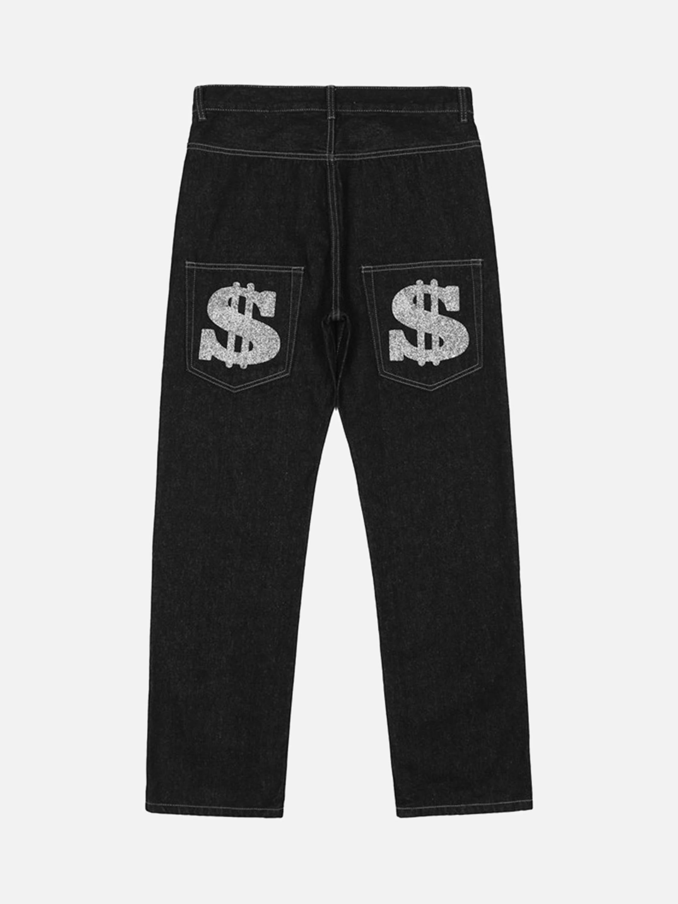 Letter Print Dollar Sign Detail Jeans-xxchiefs