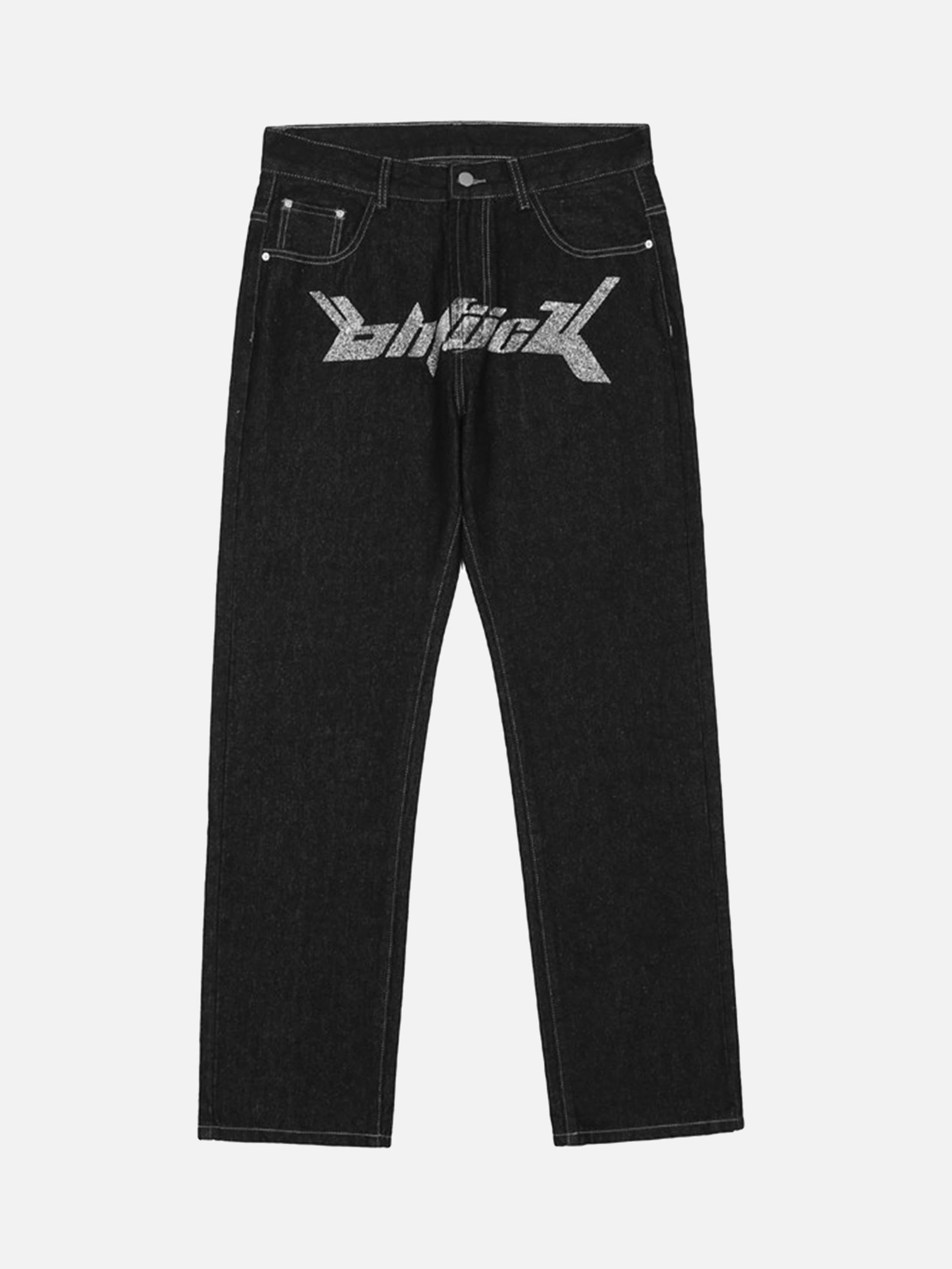 Letter Print Dollar Sign Detail Jeans-xxchiefs