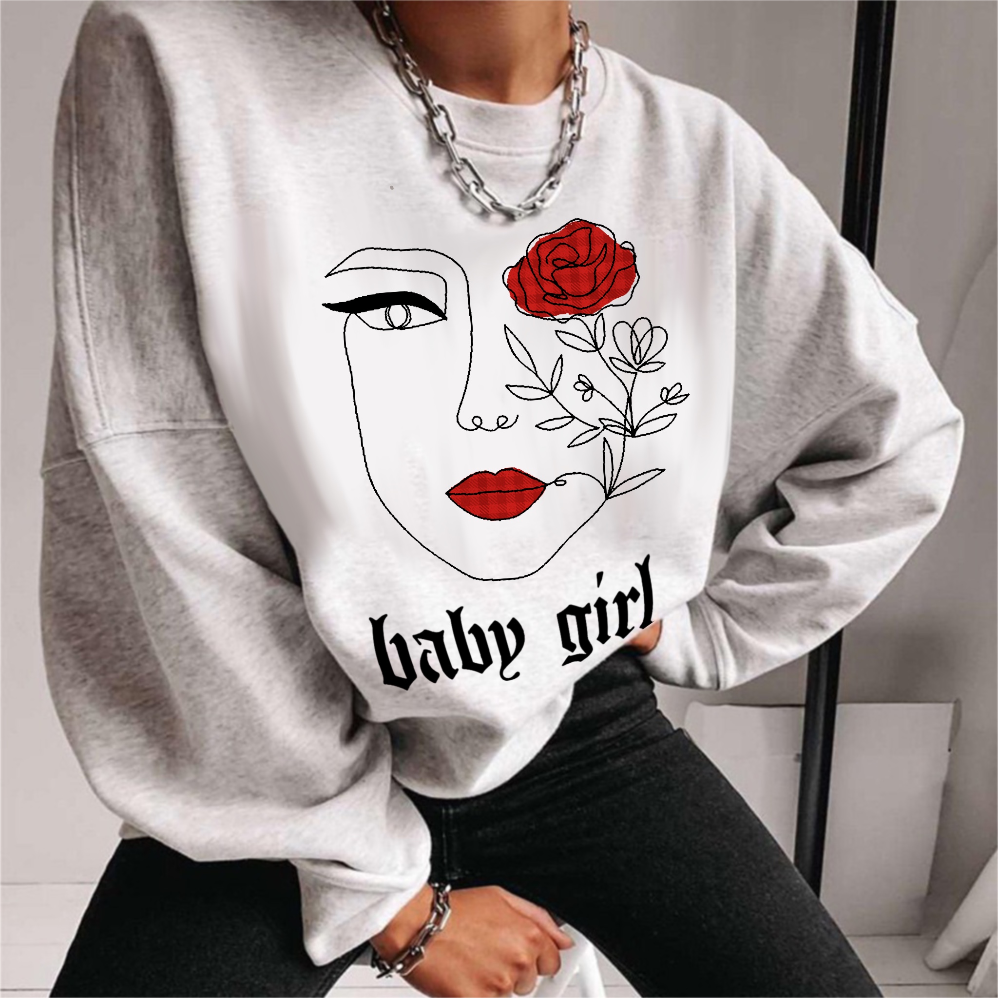 Face rose print sweatshirt-xxchiefs