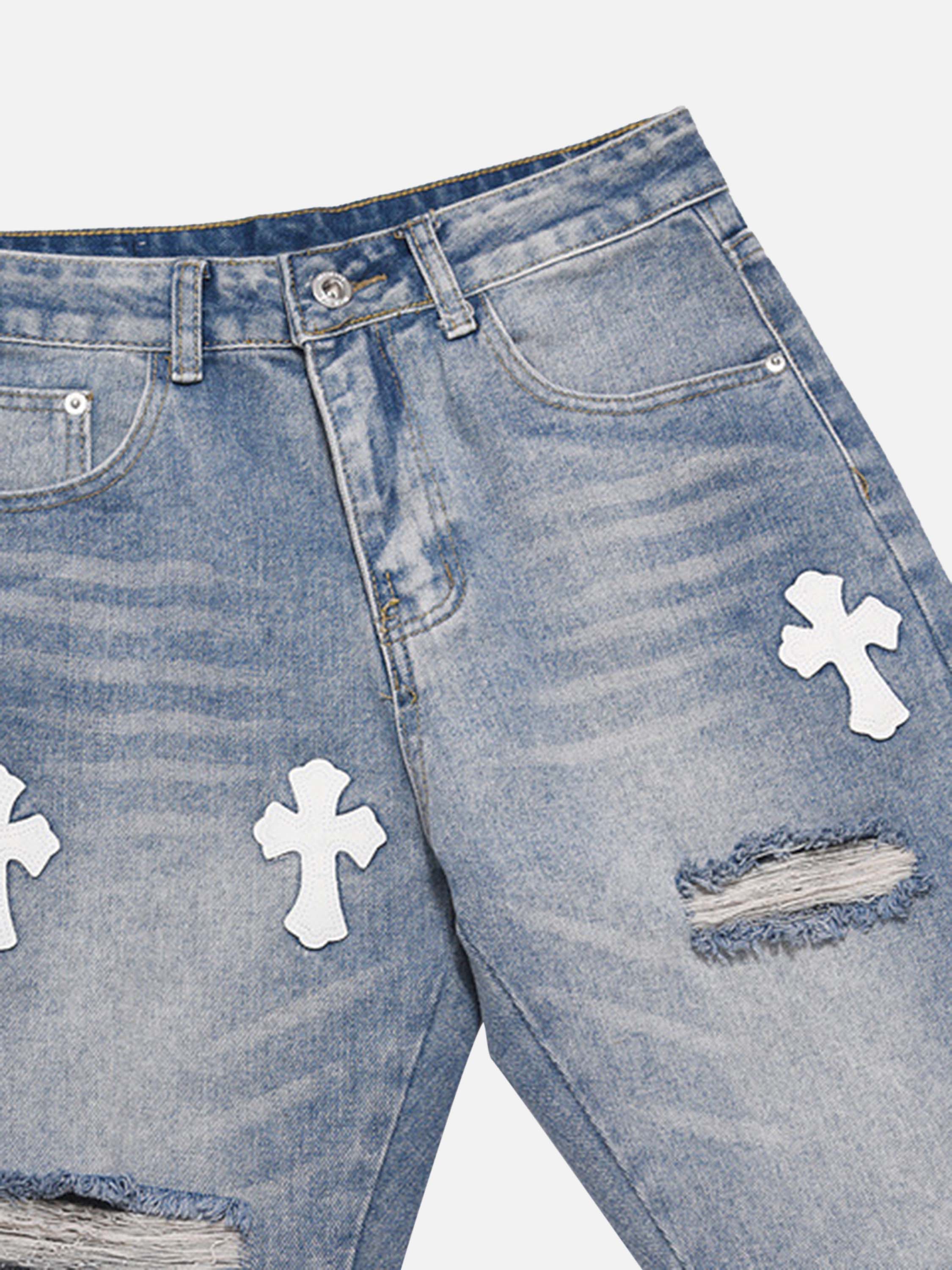 High Street Cross Hole Splash Ink Straight Loose-fitting Jeans-xxchiefs
