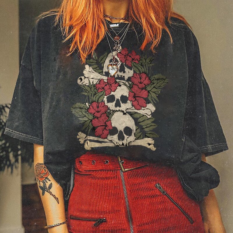 Skulls flowers short sleeves designer casual T-shirt-xxchiefs