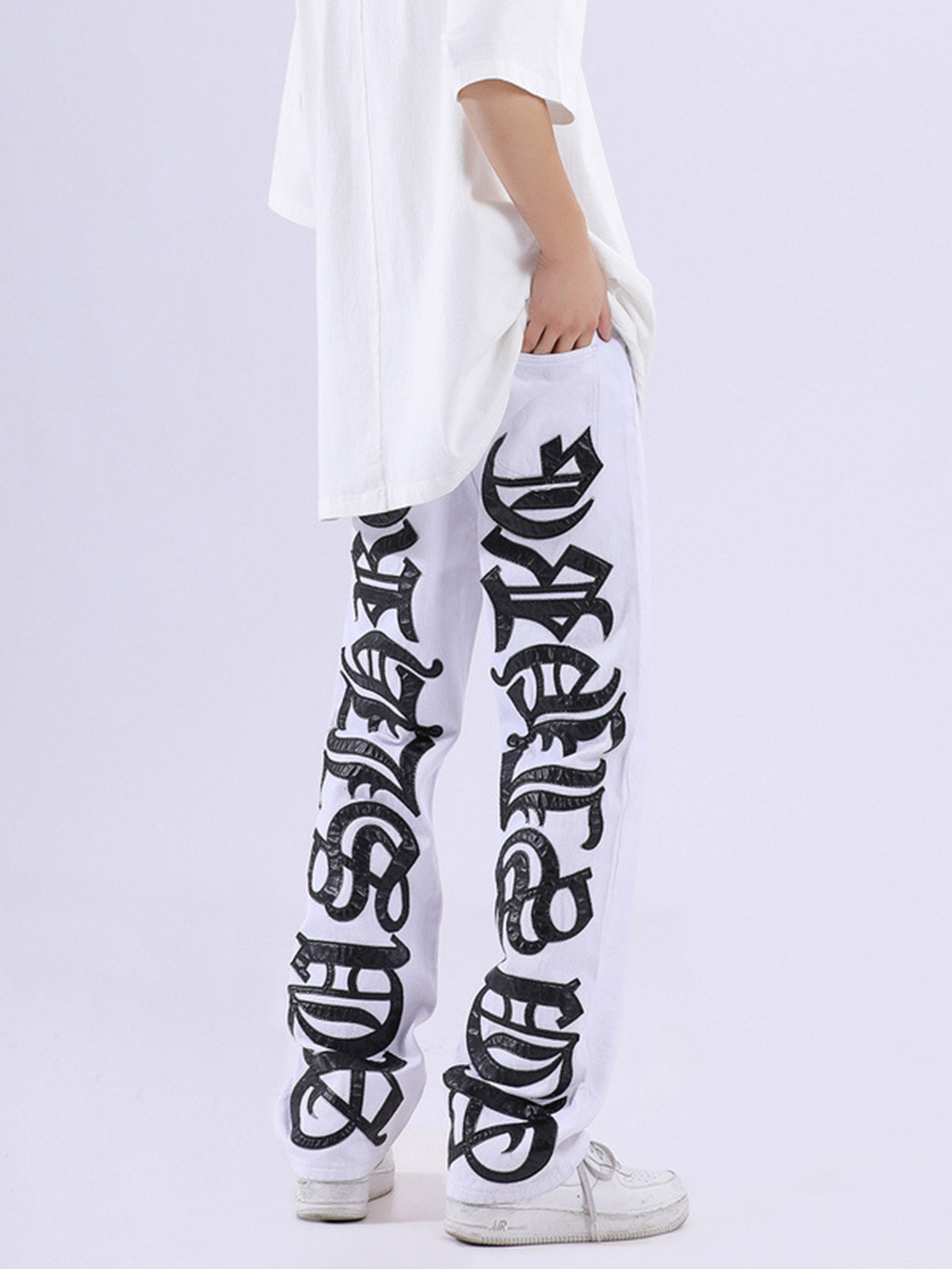 American High Street Burning Text Embroidered Letters Jeans-xxchiefs
