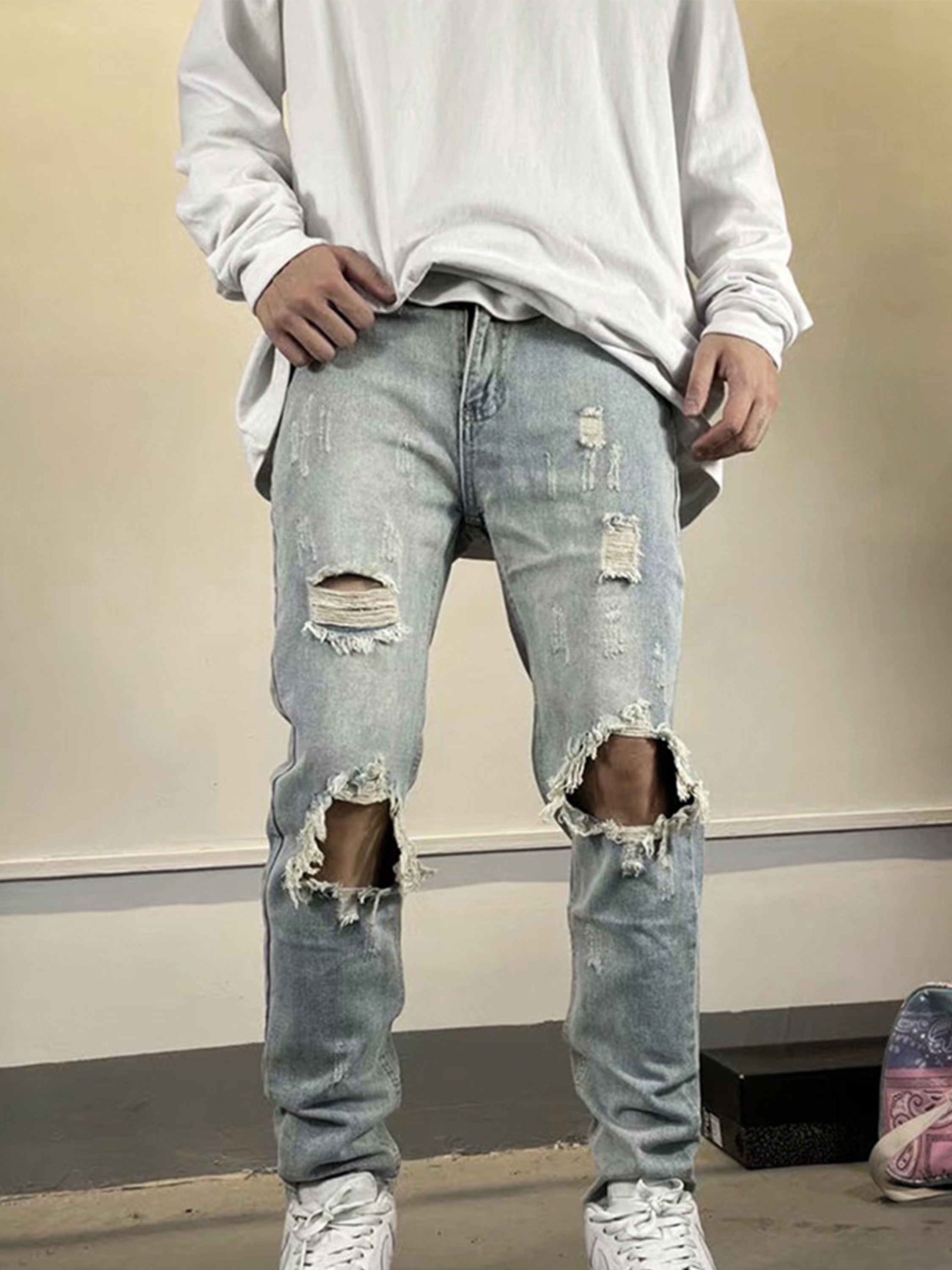 Washed Heavily Ripped Jeans-xxchiefs
