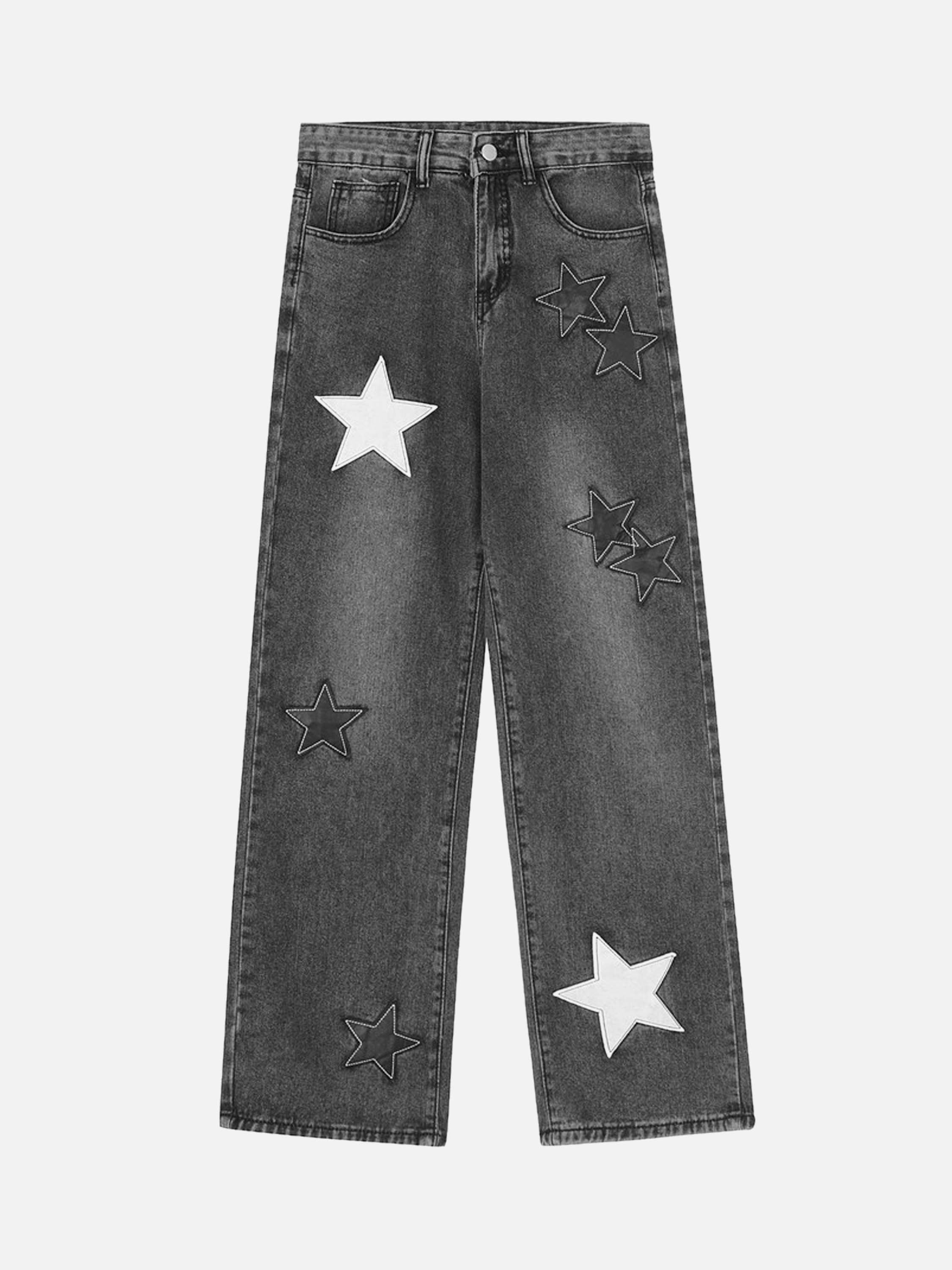 Vintage Five-pointed Star Patch Embroidered Jeans Loose Straight-legged Pants-xxchiefs