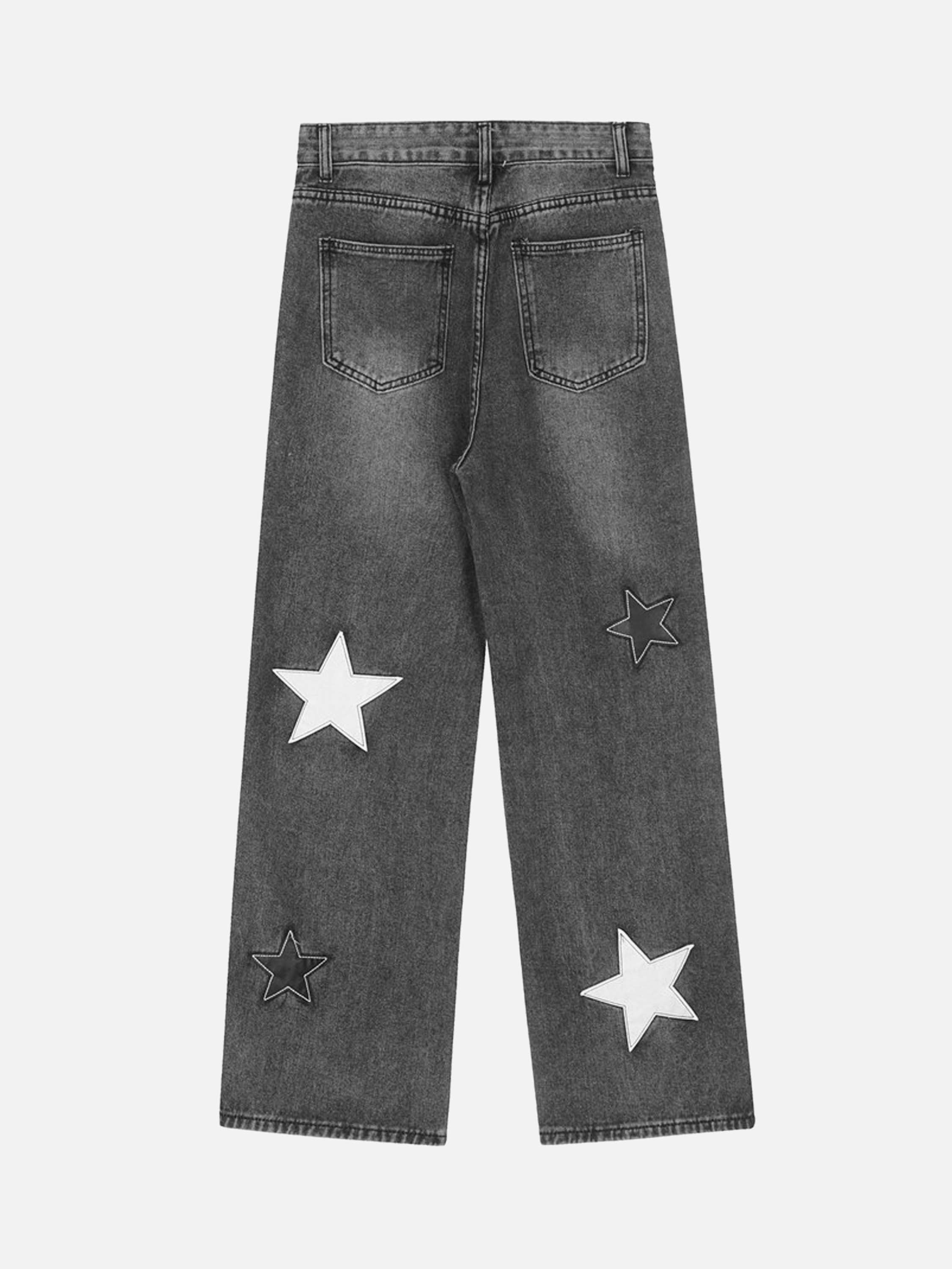 Vintage Five-pointed Star Patch Embroidered Jeans Loose Straight-legged Pants-xxchiefs