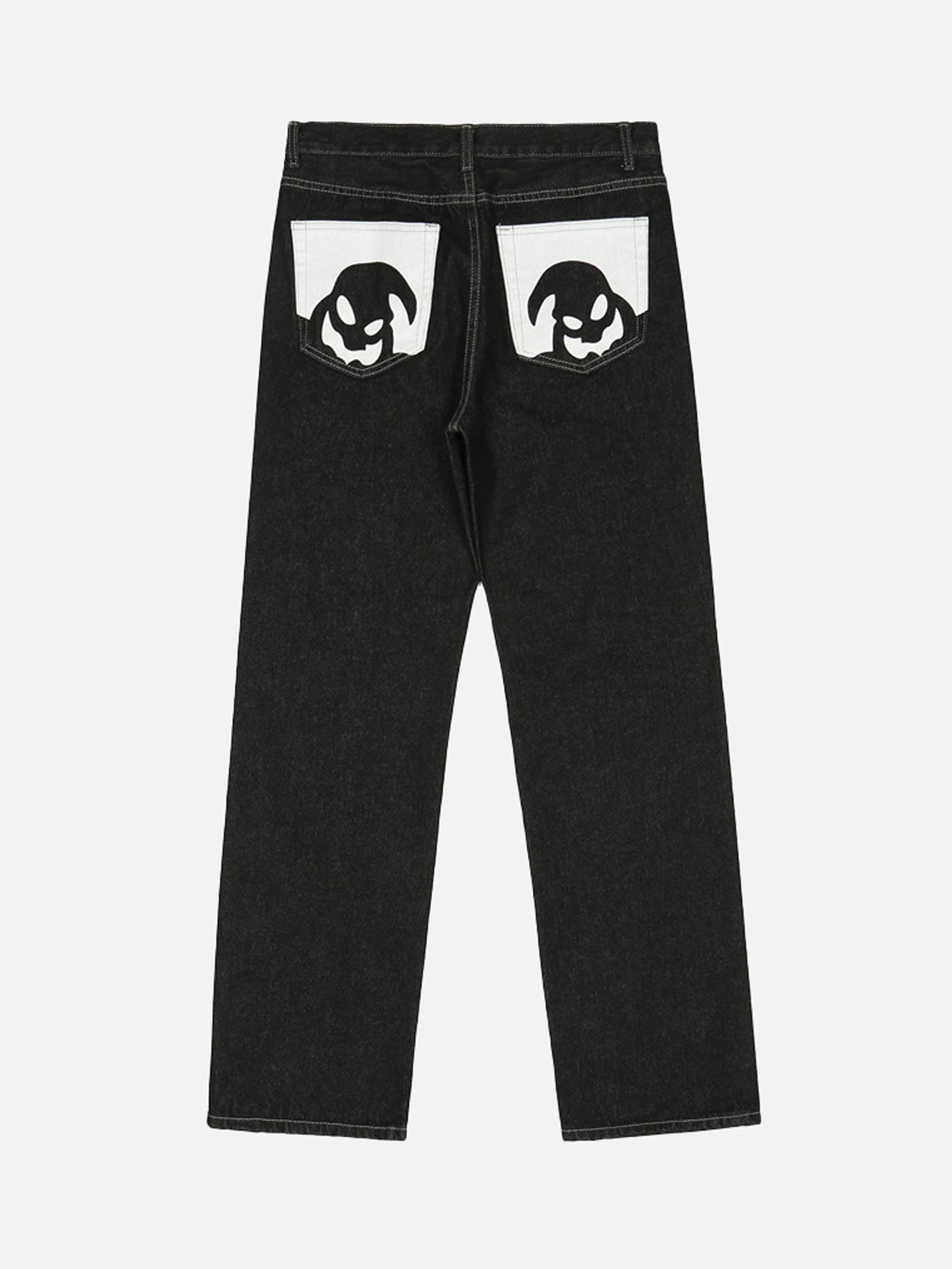 Cartoon Pocket Print Washed Jeans-xxchiefs