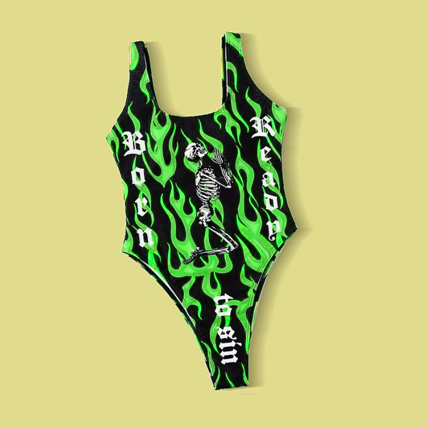 Reaper Flame Print One-piece Swimsuit-xxchiefs
