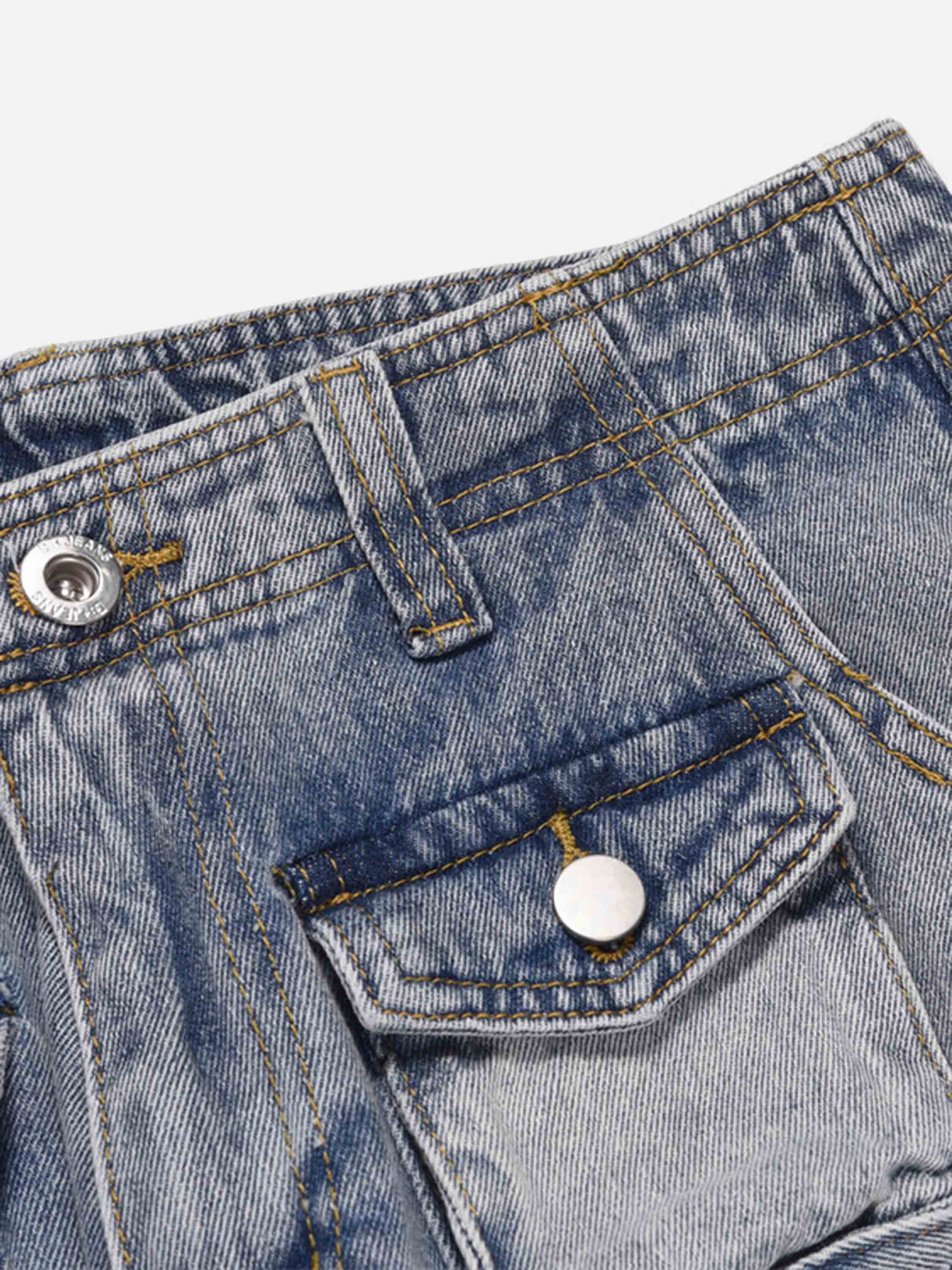 High Street Design Sense Multi-pocket Loose Jeans Micro-lab Wide Leg Pants-xxchiefs