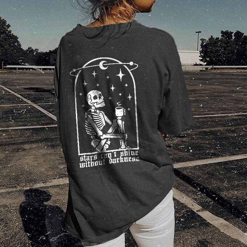 Stars can't shine without darkness print skull T-shirt-xxchiefs
