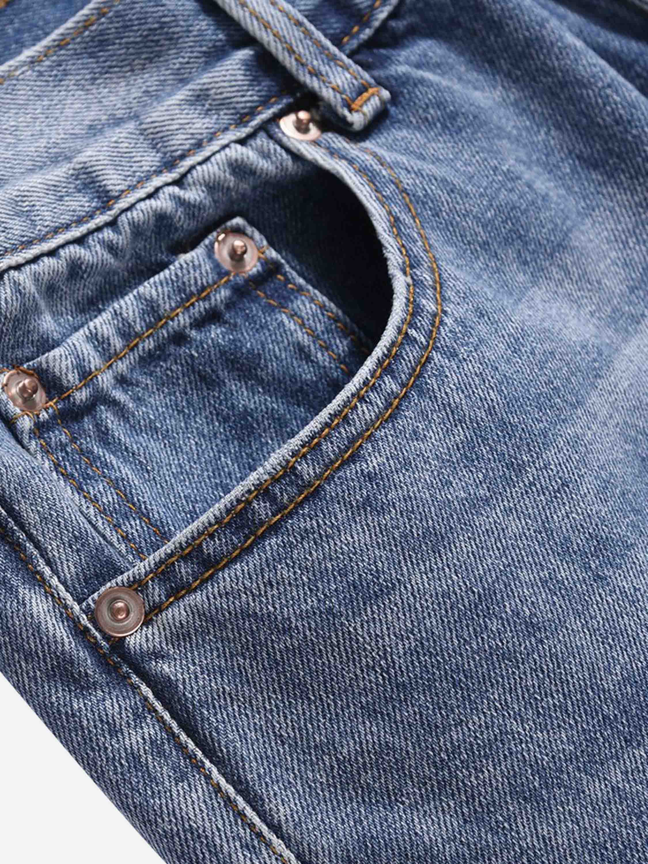 High Street Letters Patchwork Print Frayed Jeans Straight Pants-xxchiefs