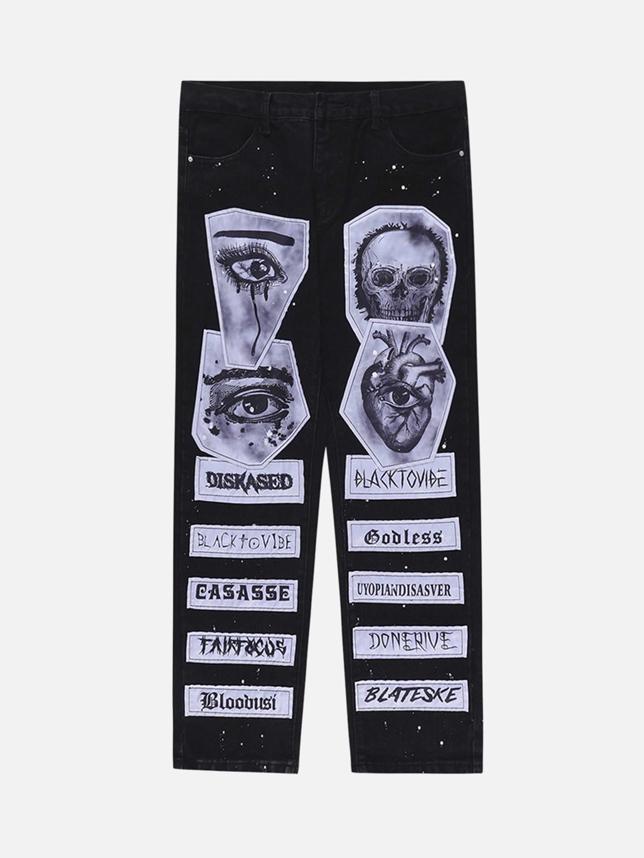 Creative Fun Patch Washed Jeans-xxchiefs
