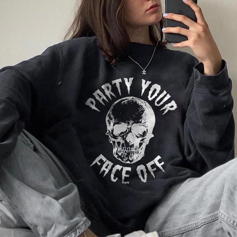 PARTY YOUR FACE OFF skull print women sweatshirt-xxchiefs