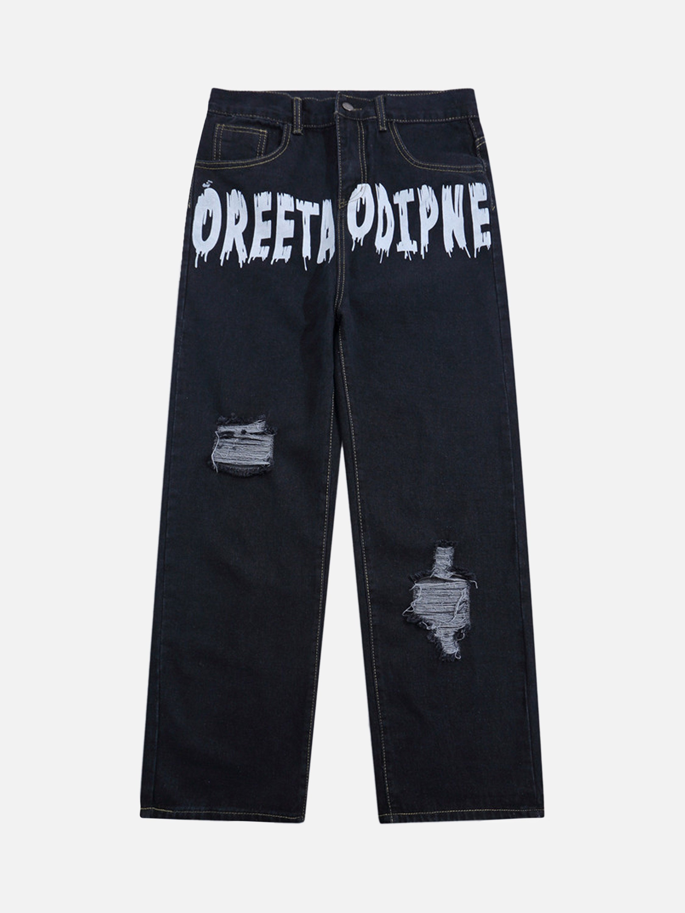 American High Street Letter Print Ripped Jeans-xxchiefs