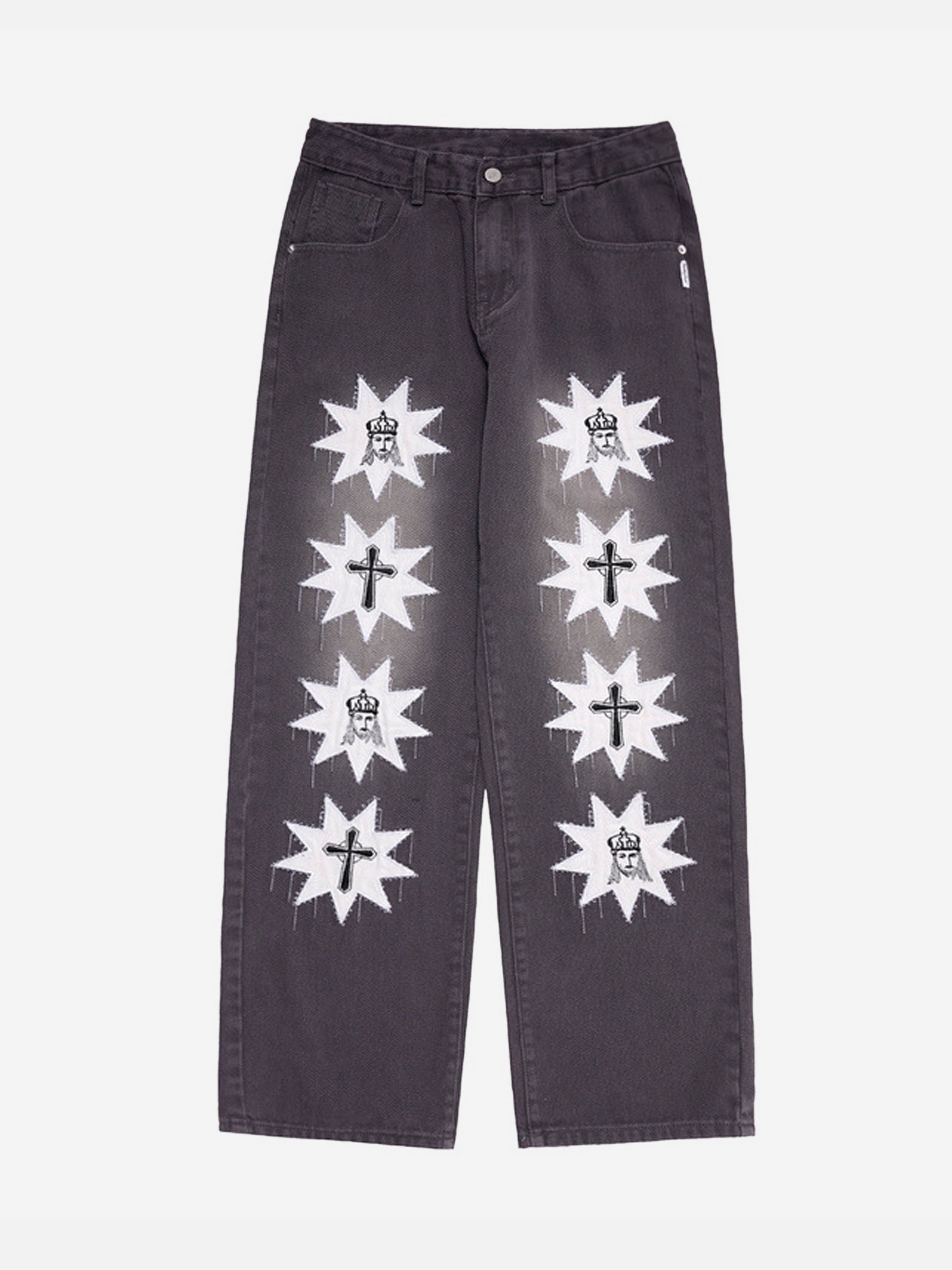 American Street Cross Embroidered Jeans For Couples-xxchiefs