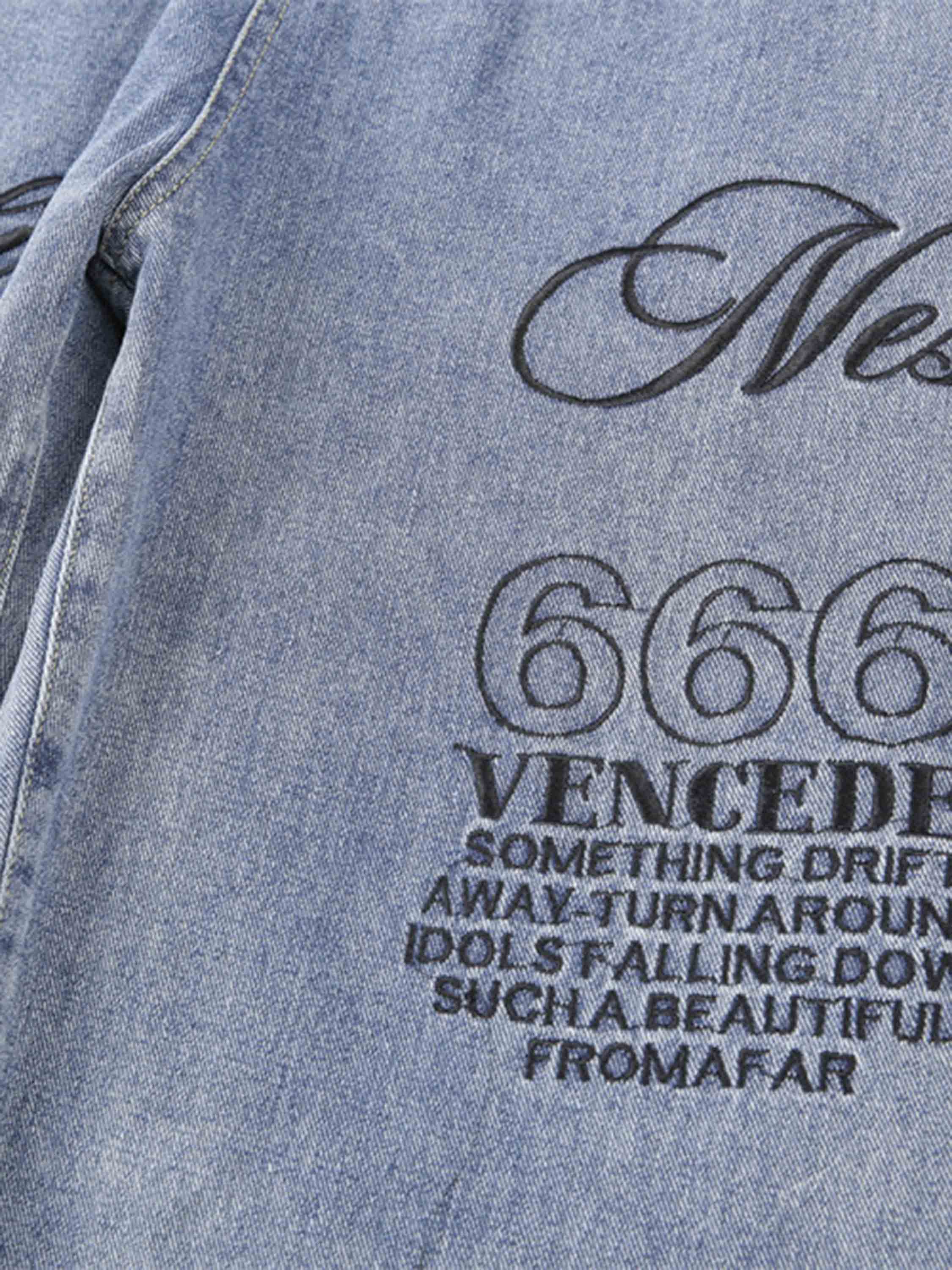 American High Street Embroidered Letters Jeans Nine-quarter Pants-xxchiefs