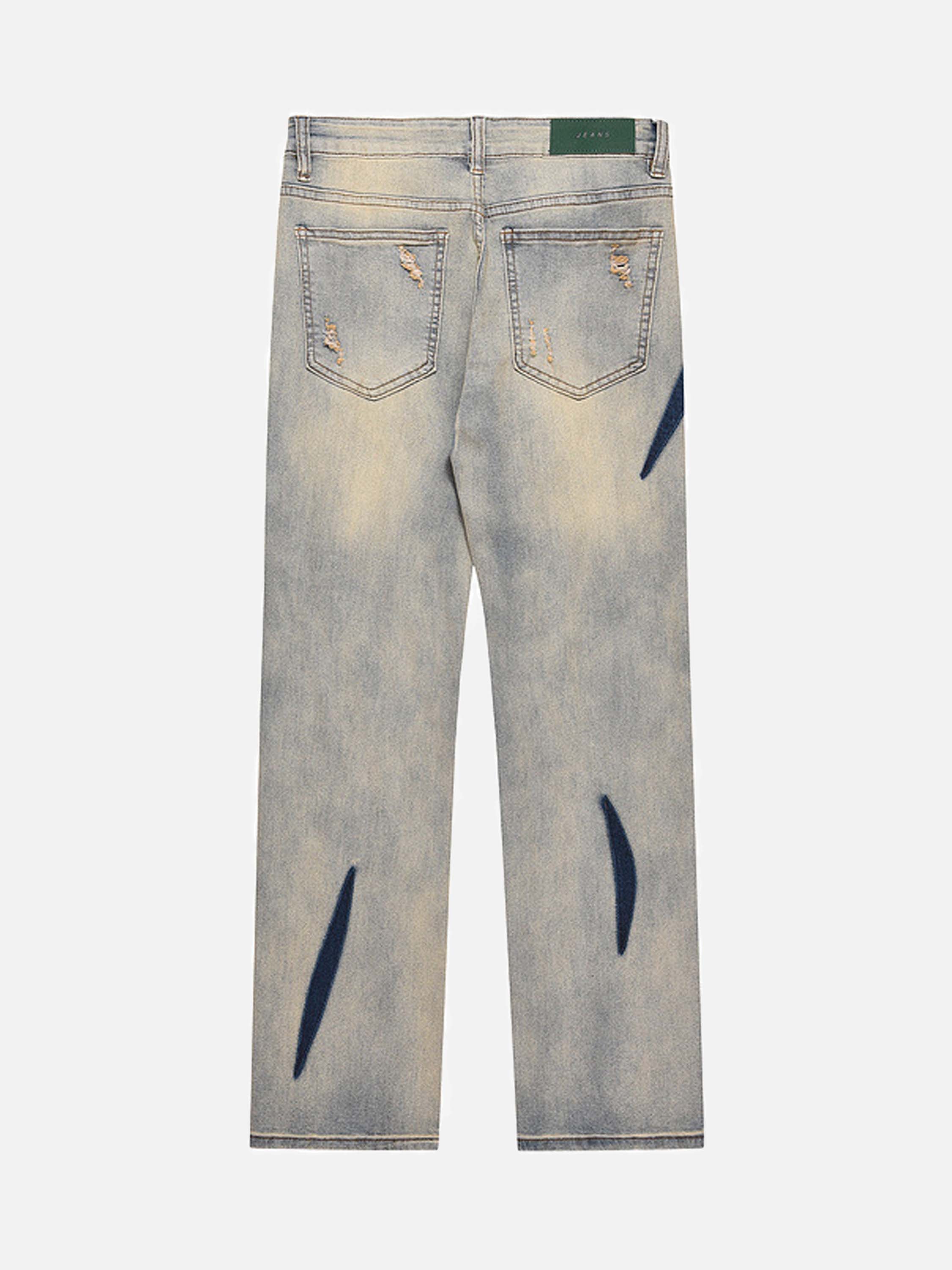 American High Street Washed And Torn Casual Straight Jeans-xxchiefs