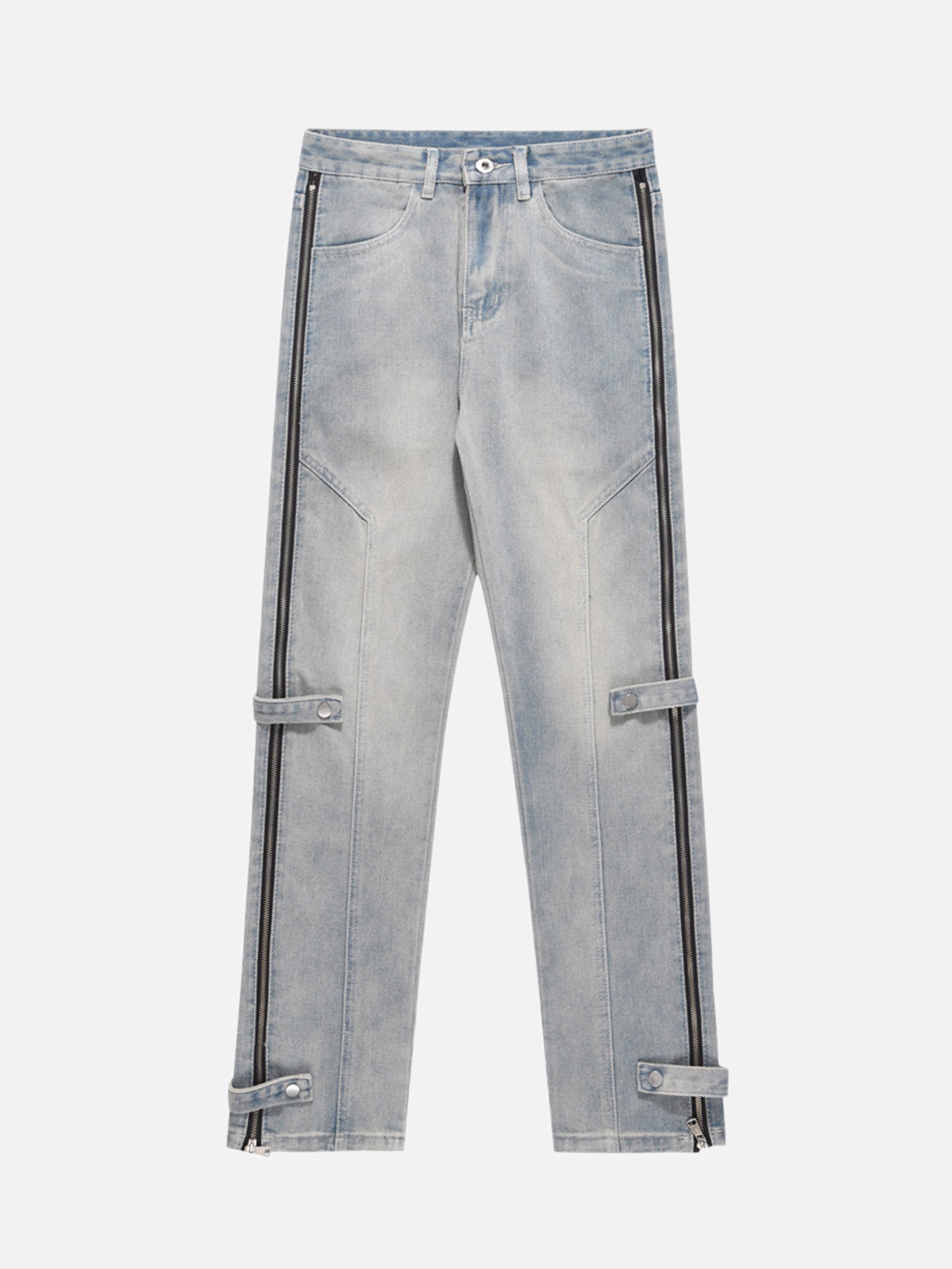 High Street Hip-hop Design Sense Zipper Straight Jeans Nine-point Pants-xxchiefs