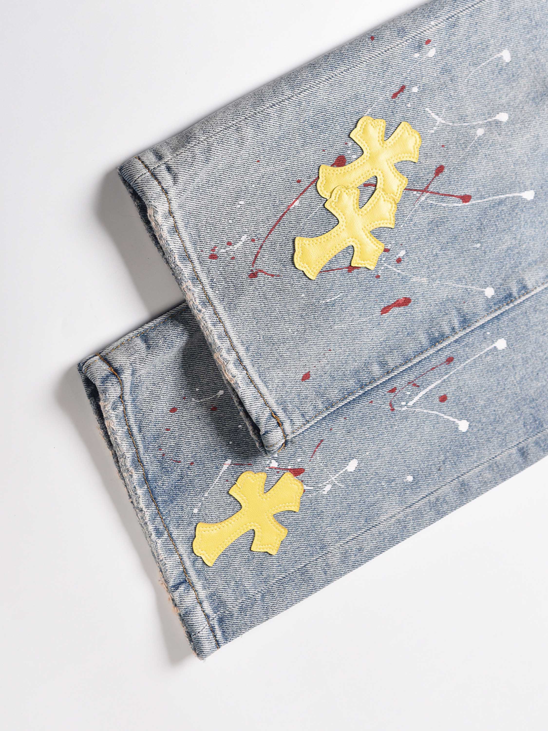 Splashed Ink Cross Embroidery Jeans-xxchiefs