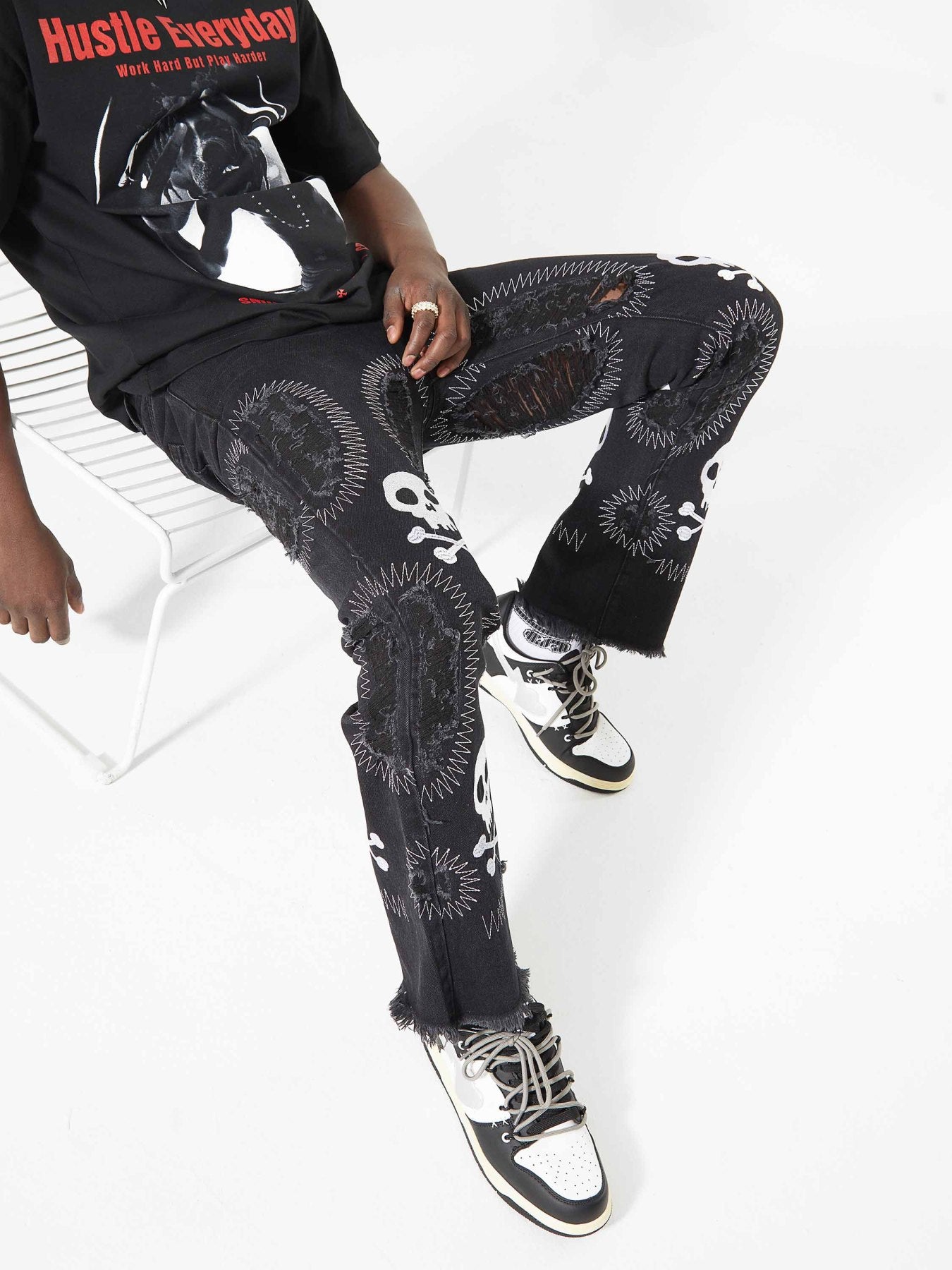 Skull Embroidered Jeans-xxchiefs