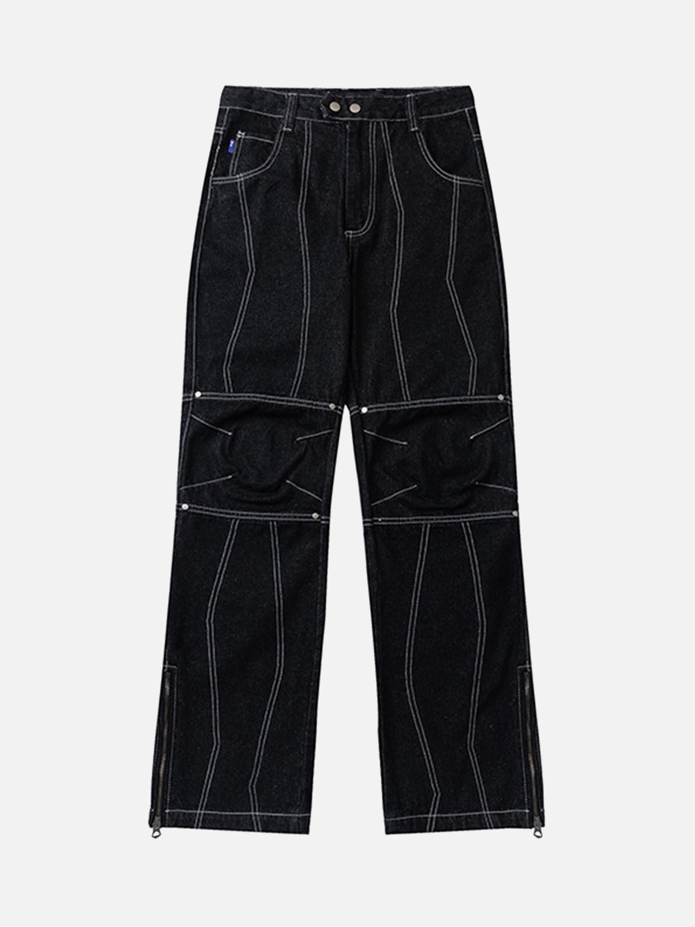 American High Street Patchwork Series Bright Line Jeans Zipper Slit Nine-quarter Pants-xxchiefs