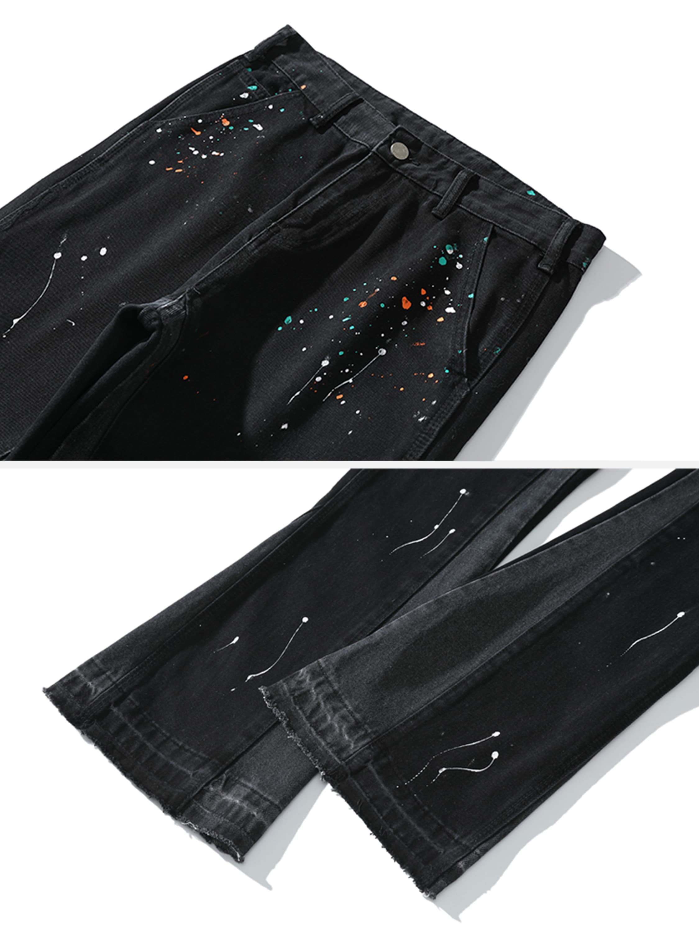 Ink Splash Print Straight Leg Jeans-xxchiefs