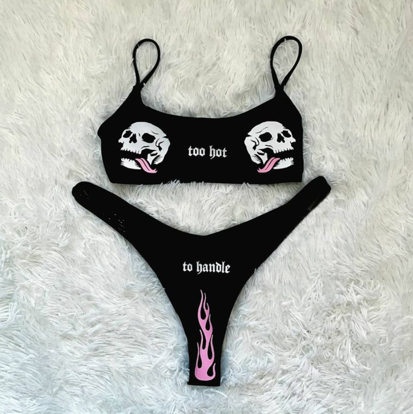 Flame Skull Print Sports Bikini Set-xxchiefs