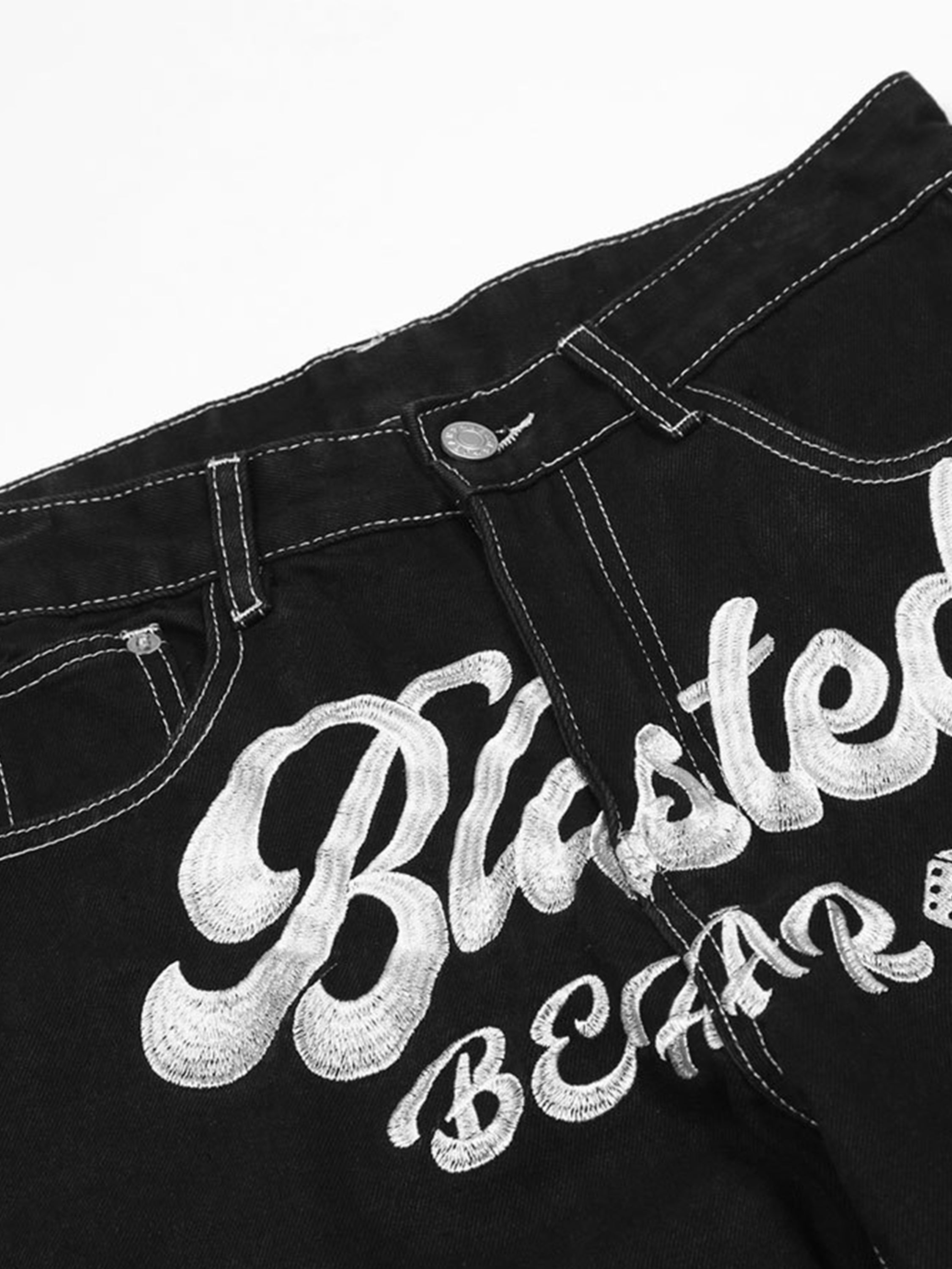 Letter and Lucky Clover Embroidered Jeans-xxchiefs