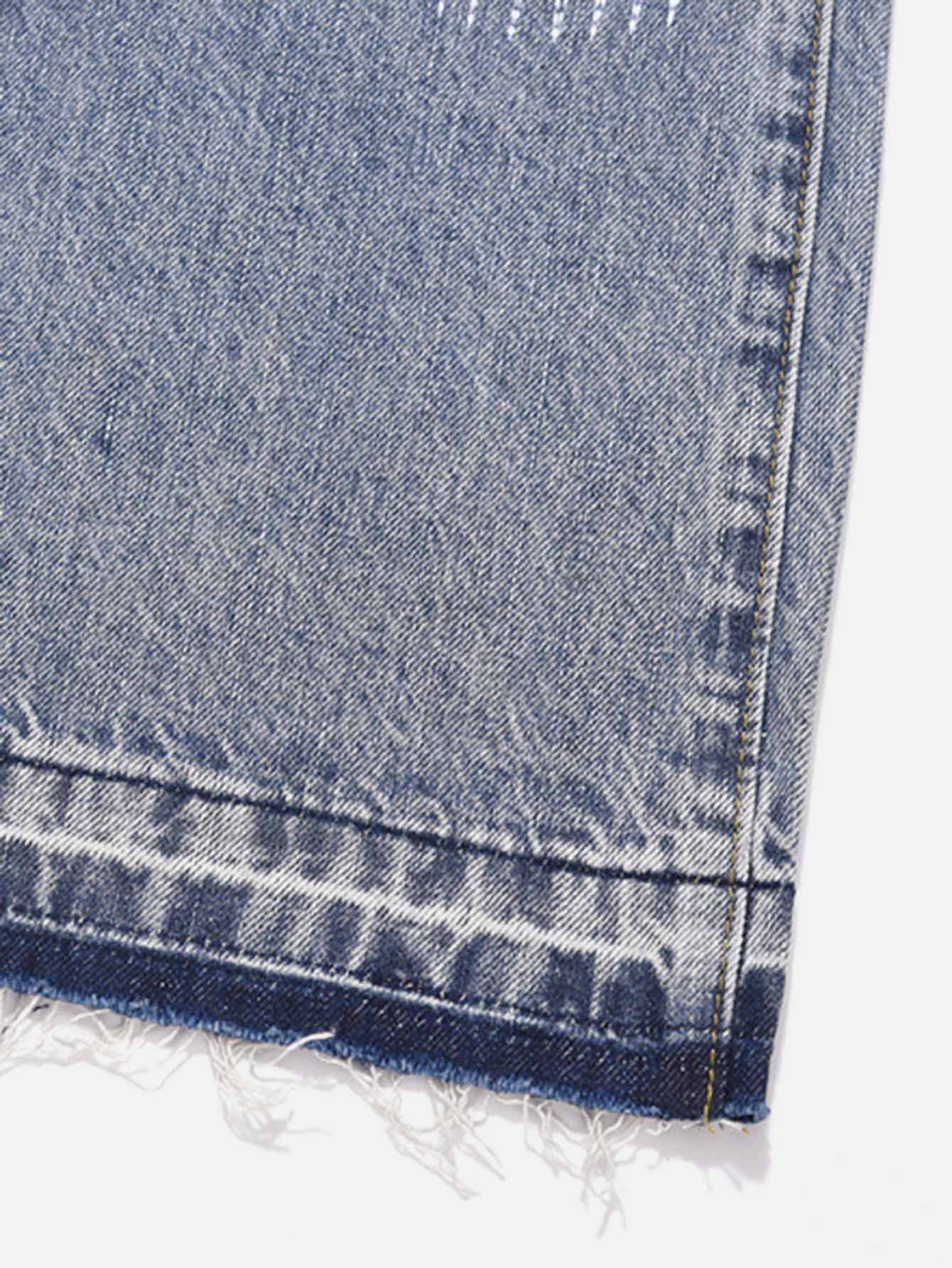 High Street Hole Patch Embroidery Straight Washed And Worn Cat Whiskers Casual Jeans-xxchiefs