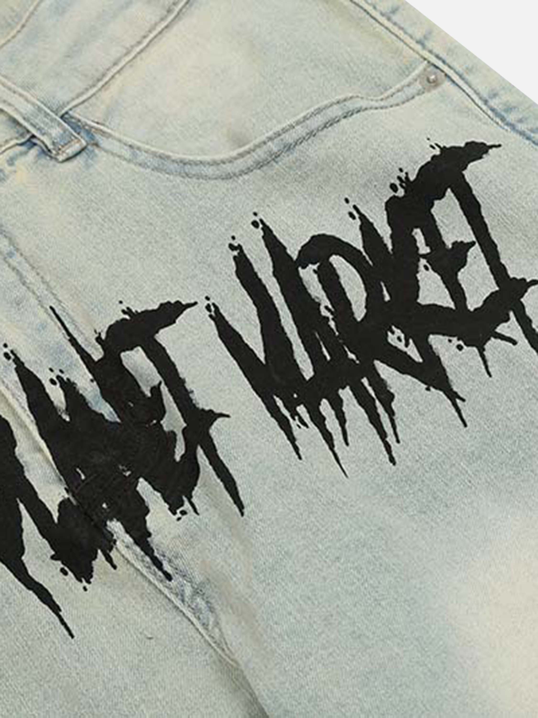 Vintage Washed Letter Print Jeans Straight Leg-xxchiefs