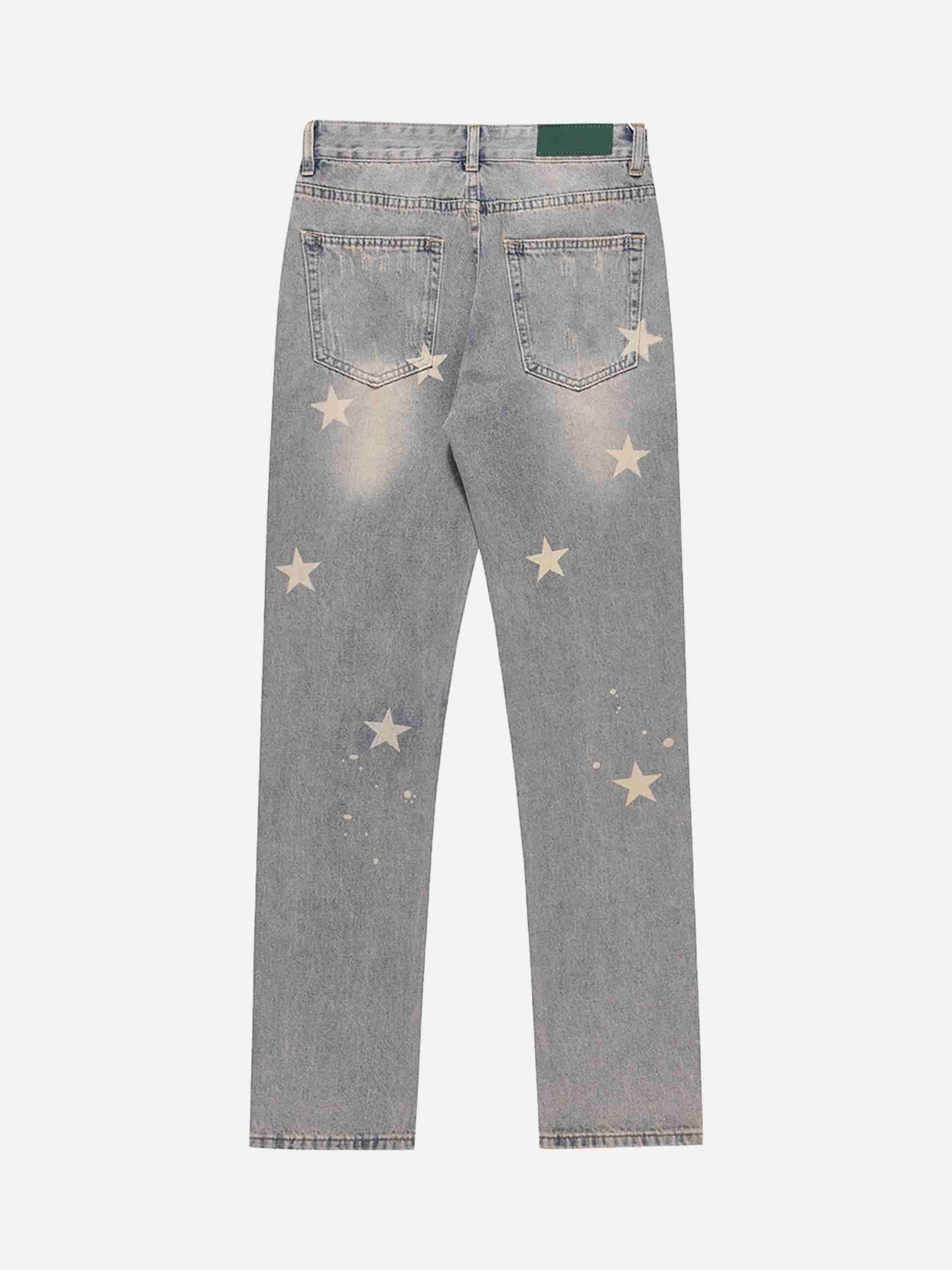American Street Style Stressed Star Denim Pants - 1472-xxchiefs