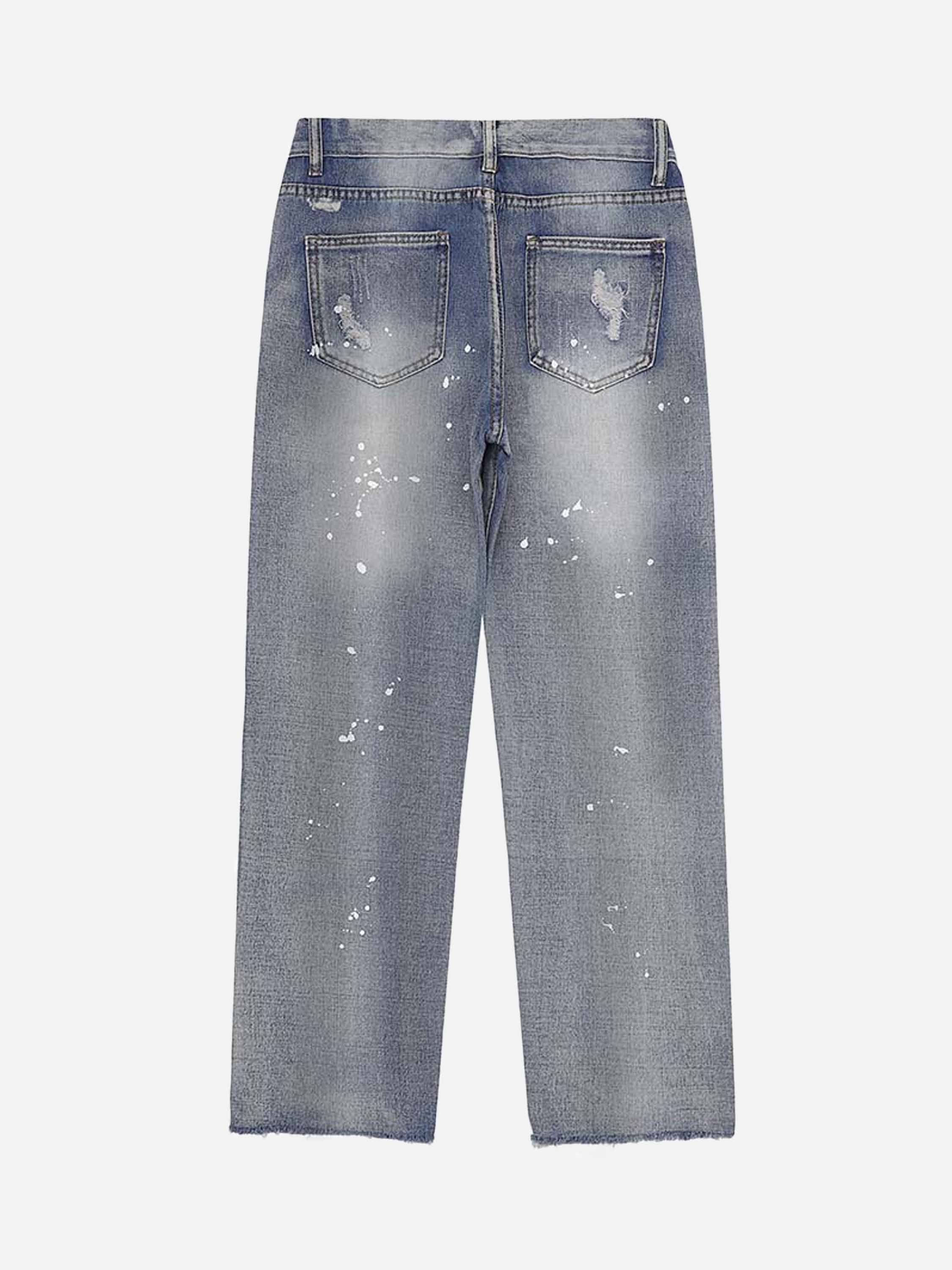 American Hip-hop Vintage Washed And Scratched Ripped Straight-leg Jeans-xxchiefs