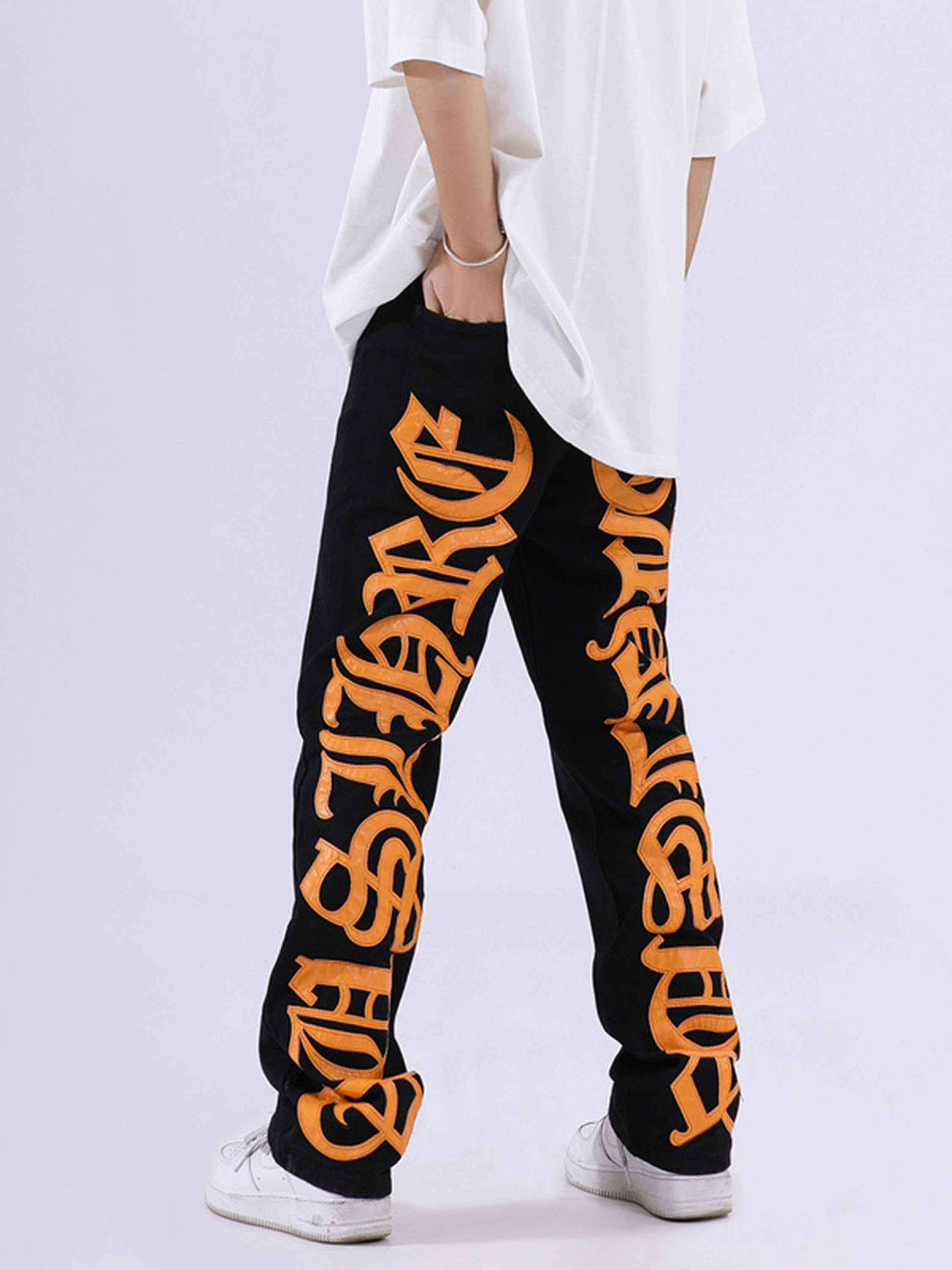 American High Street Burning Text Embroidered Letters Jeans-xxchiefs