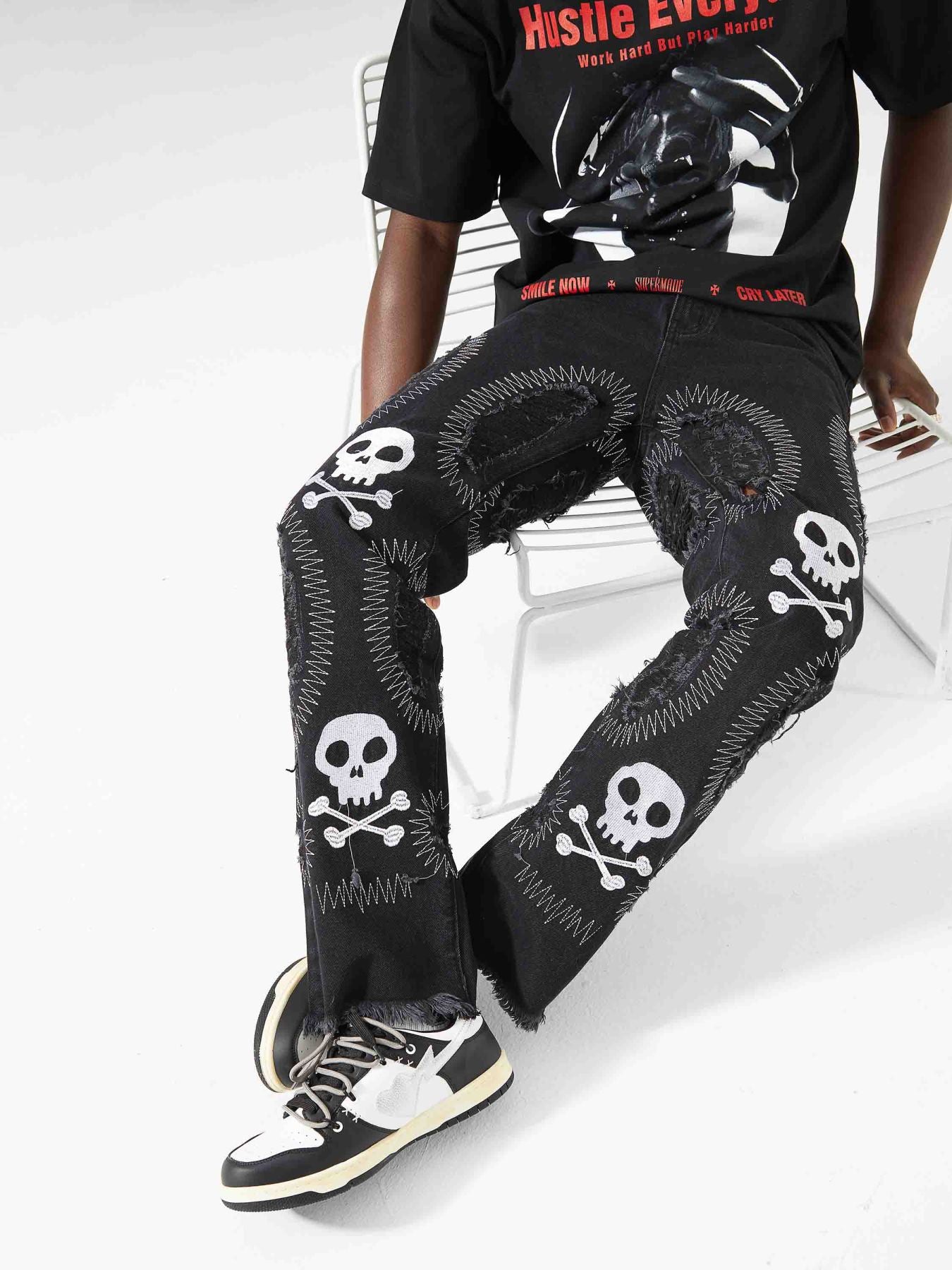 Skull Embroidered Jeans-xxchiefs