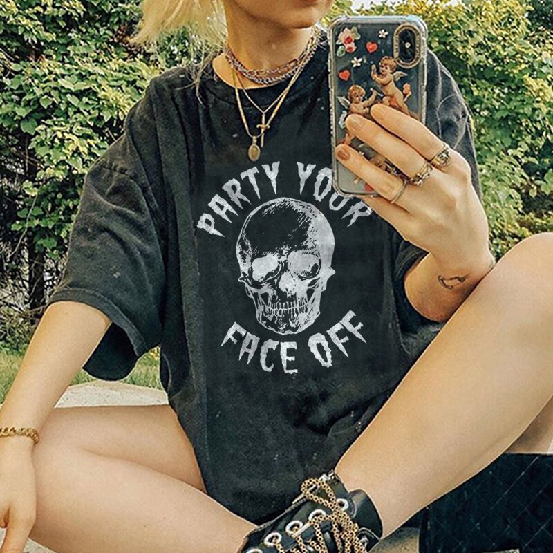 PARTY YOUR FACE OFF skull t-shirt-xxchiefs