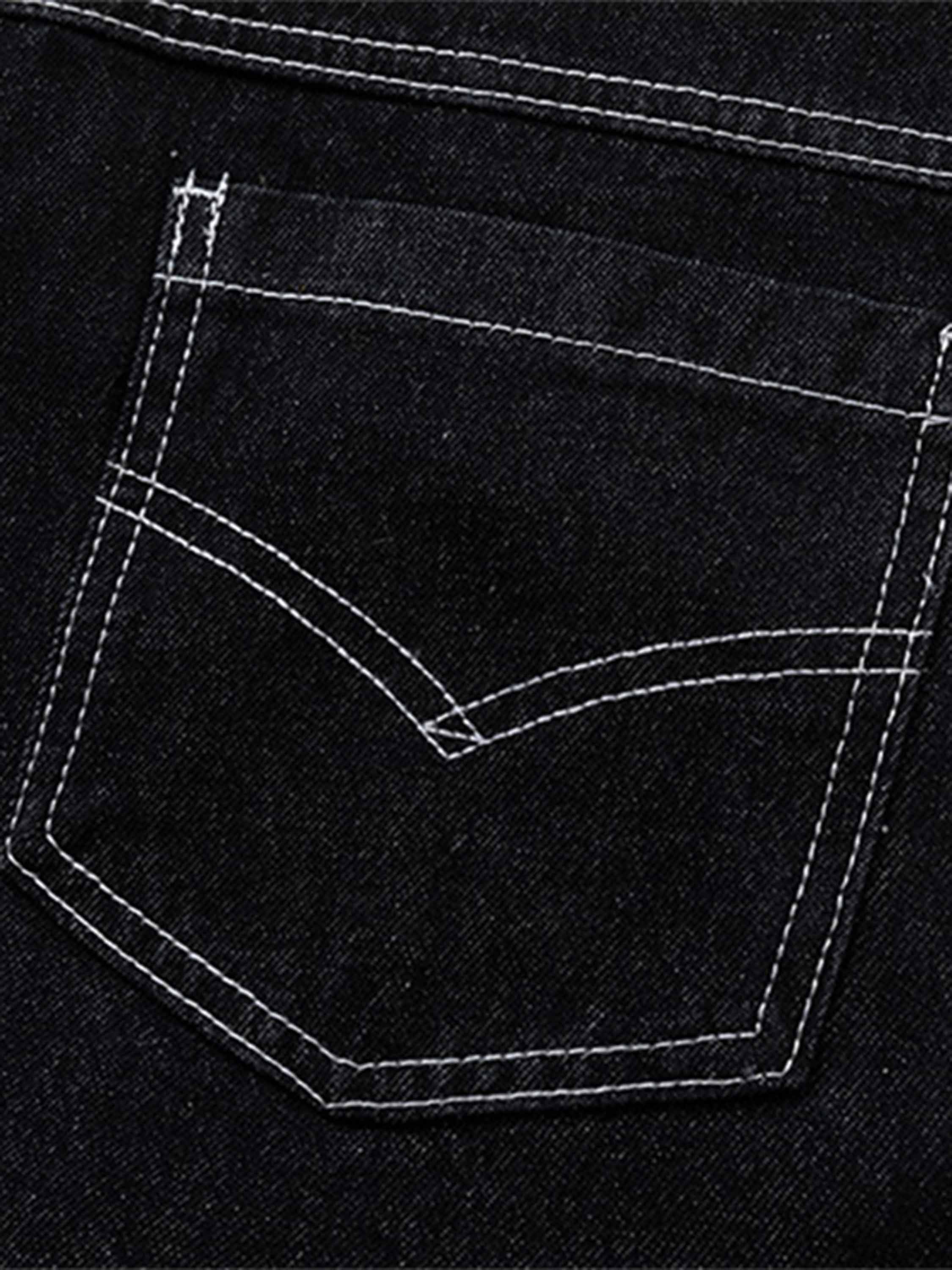American High Street Patchwork Series Bright Line Jeans Zipper Slit Nine-quarter Pants-xxchiefs