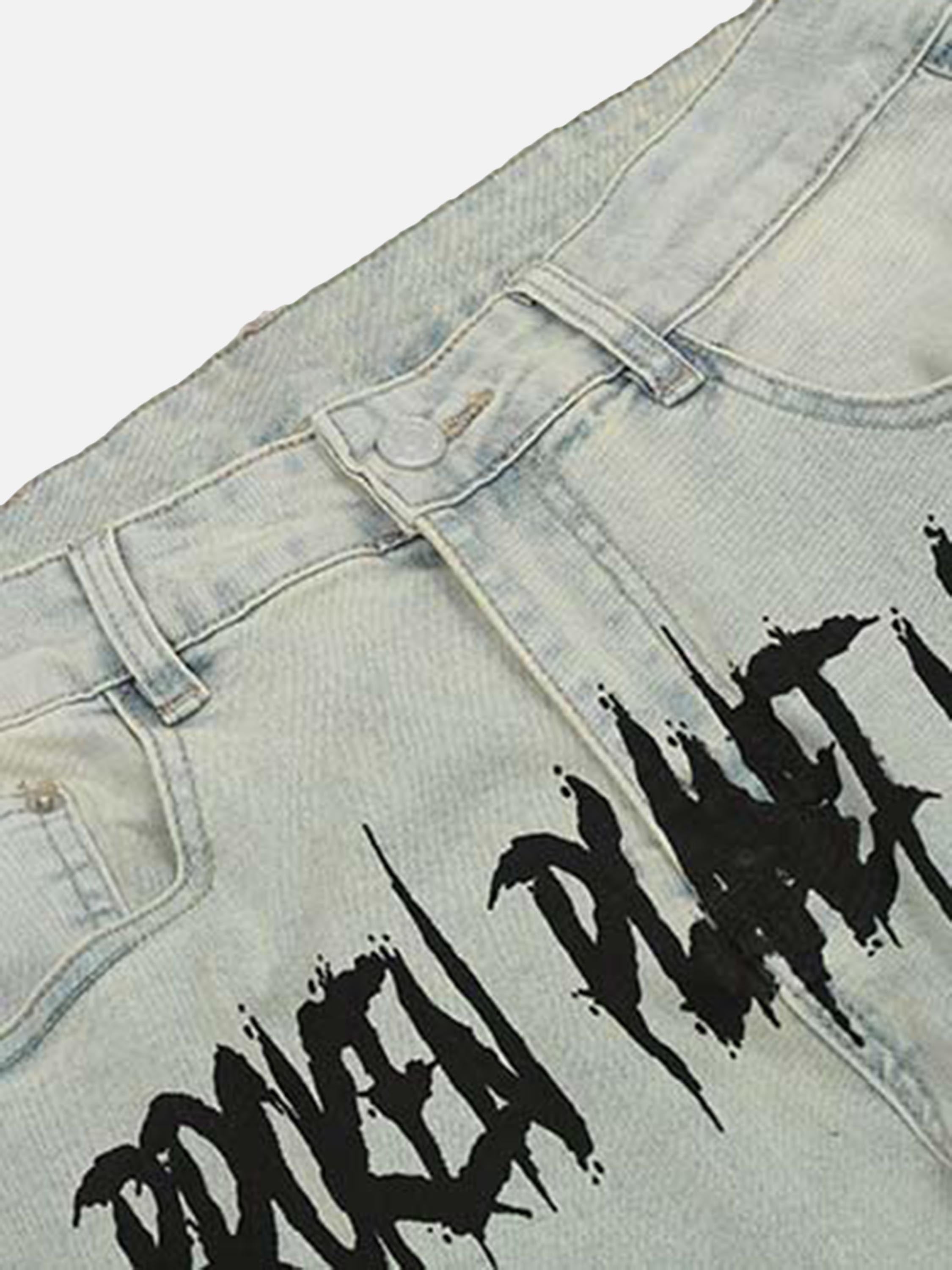 Vintage Washed Letter Print Jeans Straight Leg-xxchiefs