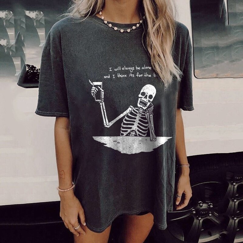 Designer skull letter print loose t-shirt-xxchiefs