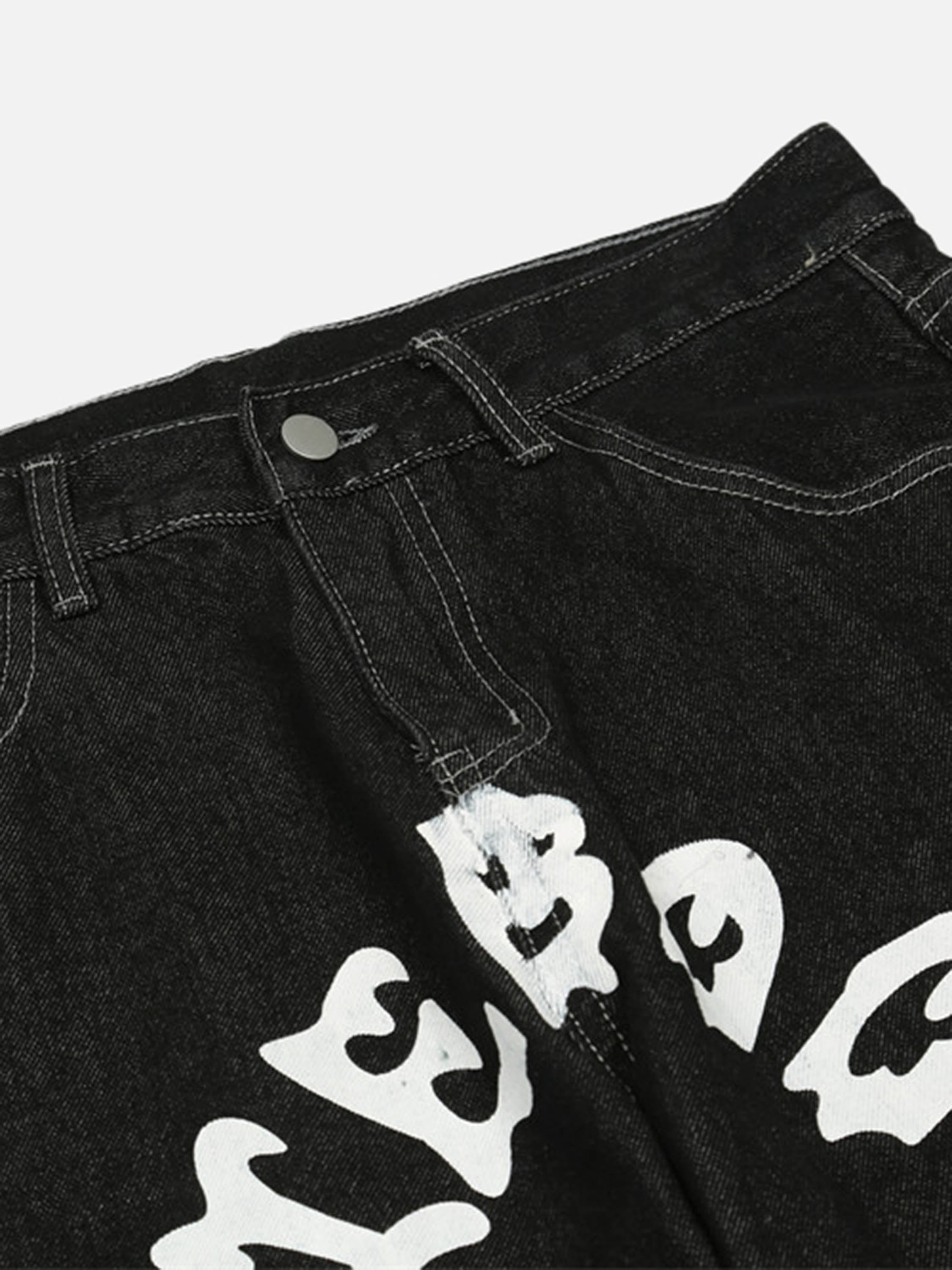 Cartoon Pocket Print Washed Jeans-xxchiefs