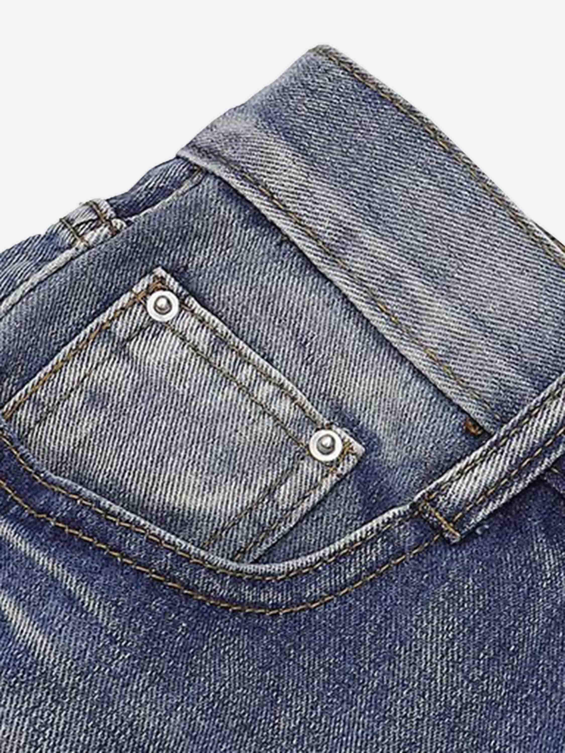American Hip-hop Vintage Washed And Scratched Ripped Straight-leg Jeans-xxchiefs